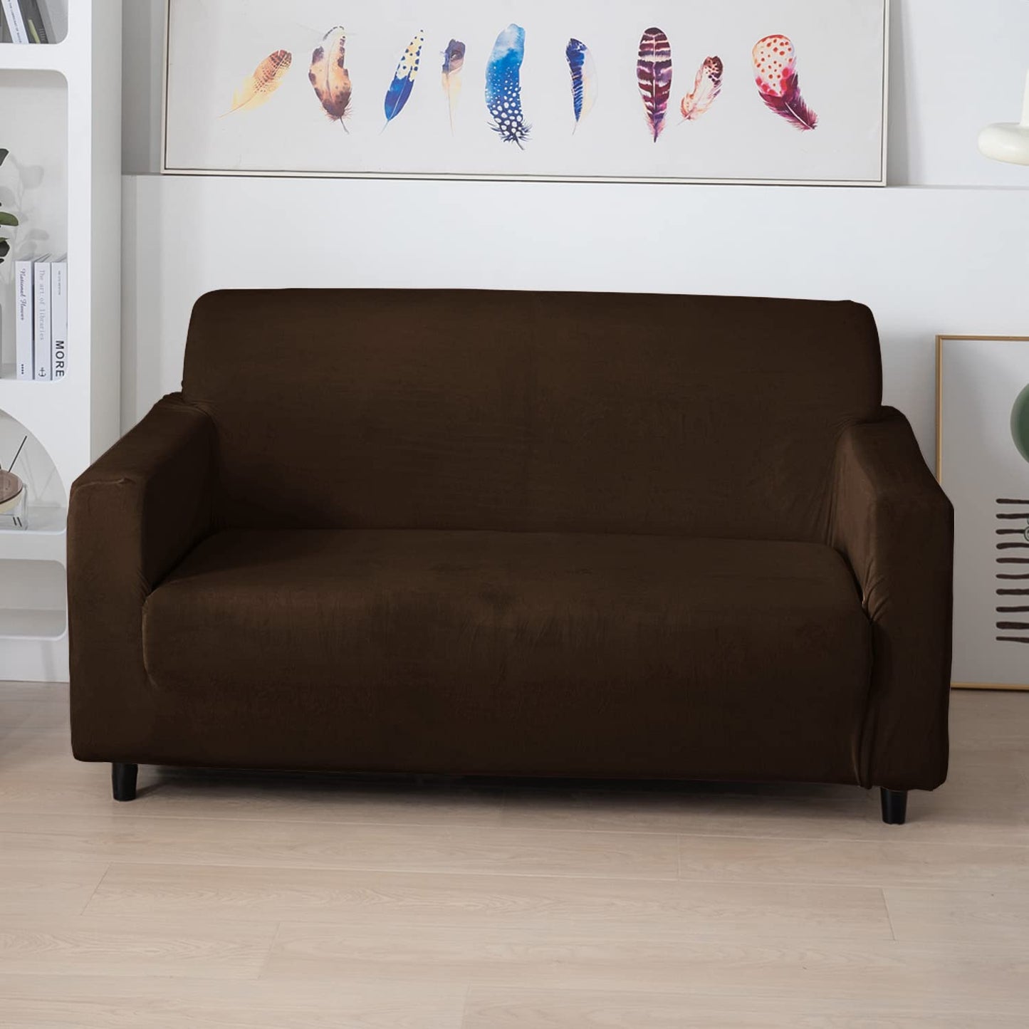 Elastic Stretchable Premium Velvet Sofa Cover, Brown