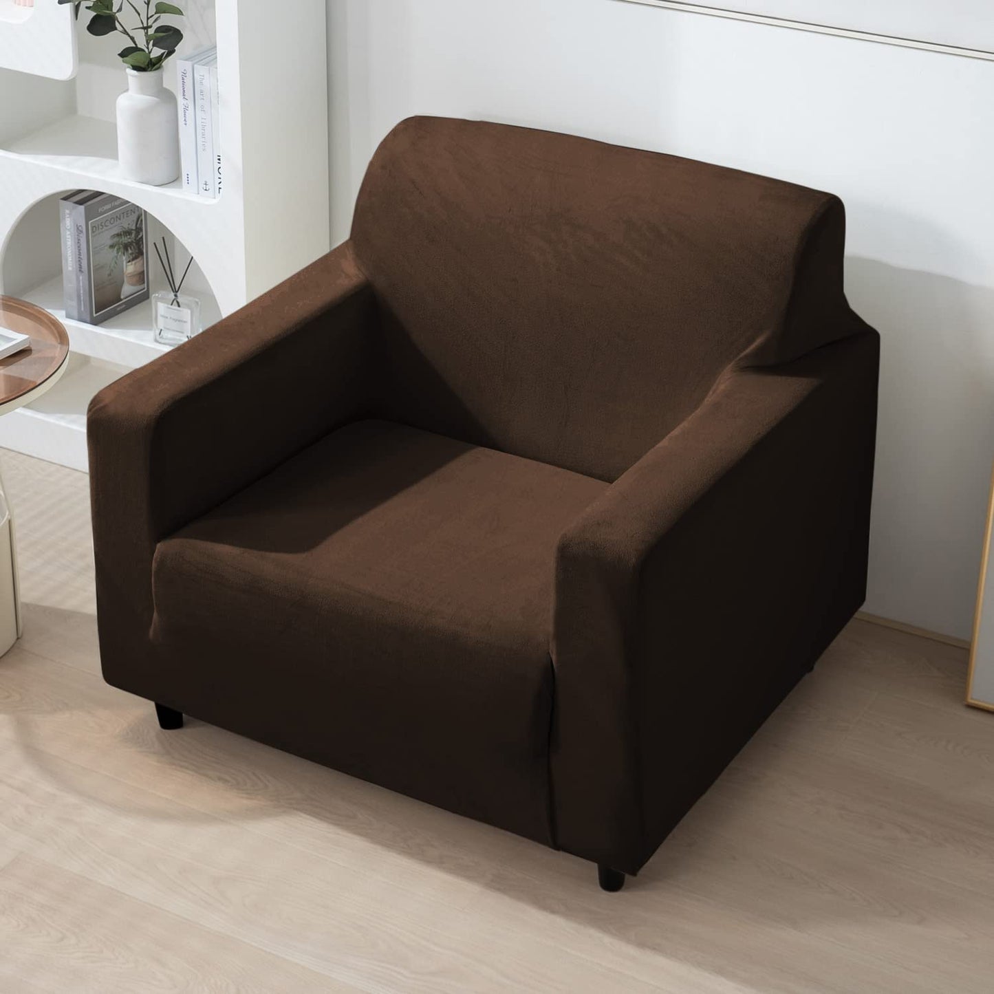 Elastic Stretchable Premium Velvet Sofa Cover, Brown