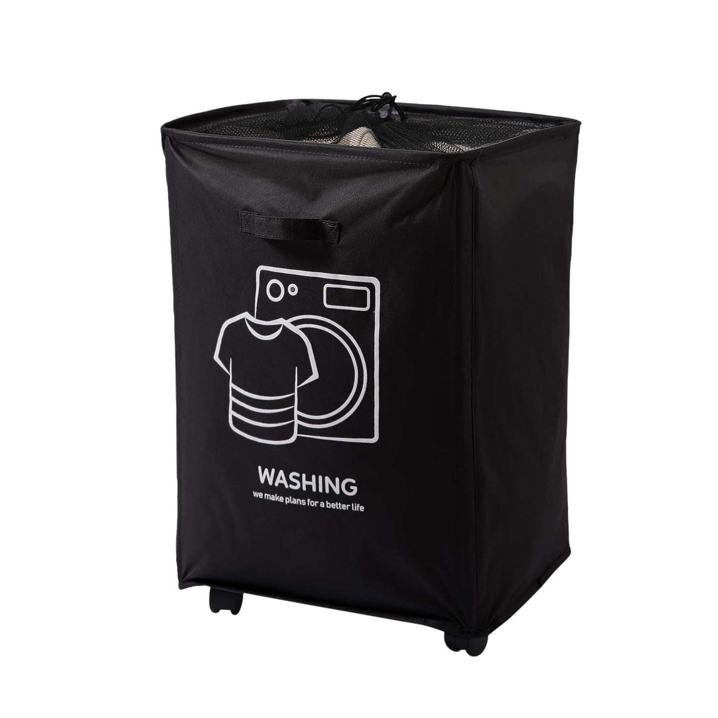 Laundry Basket Bag with Wheels Hamper, Black