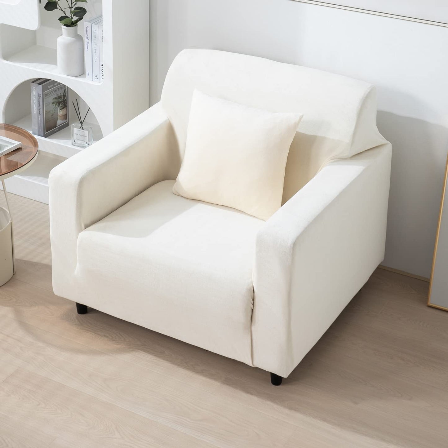 single seater Beige elastic stretchable velvet sofa cover