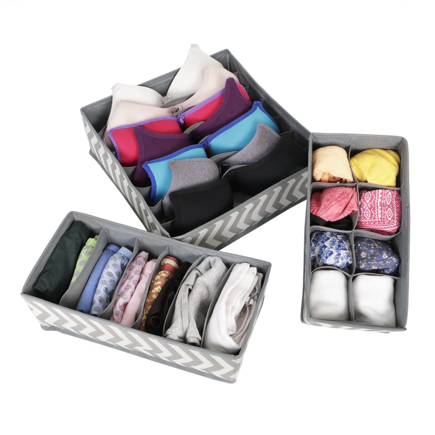 3 Pcs Undergarment Organizer Storage Box for Drawers Bra Panty Socks Tie Lingerie Organizer for Wardrobe, 8x7x6 Grid