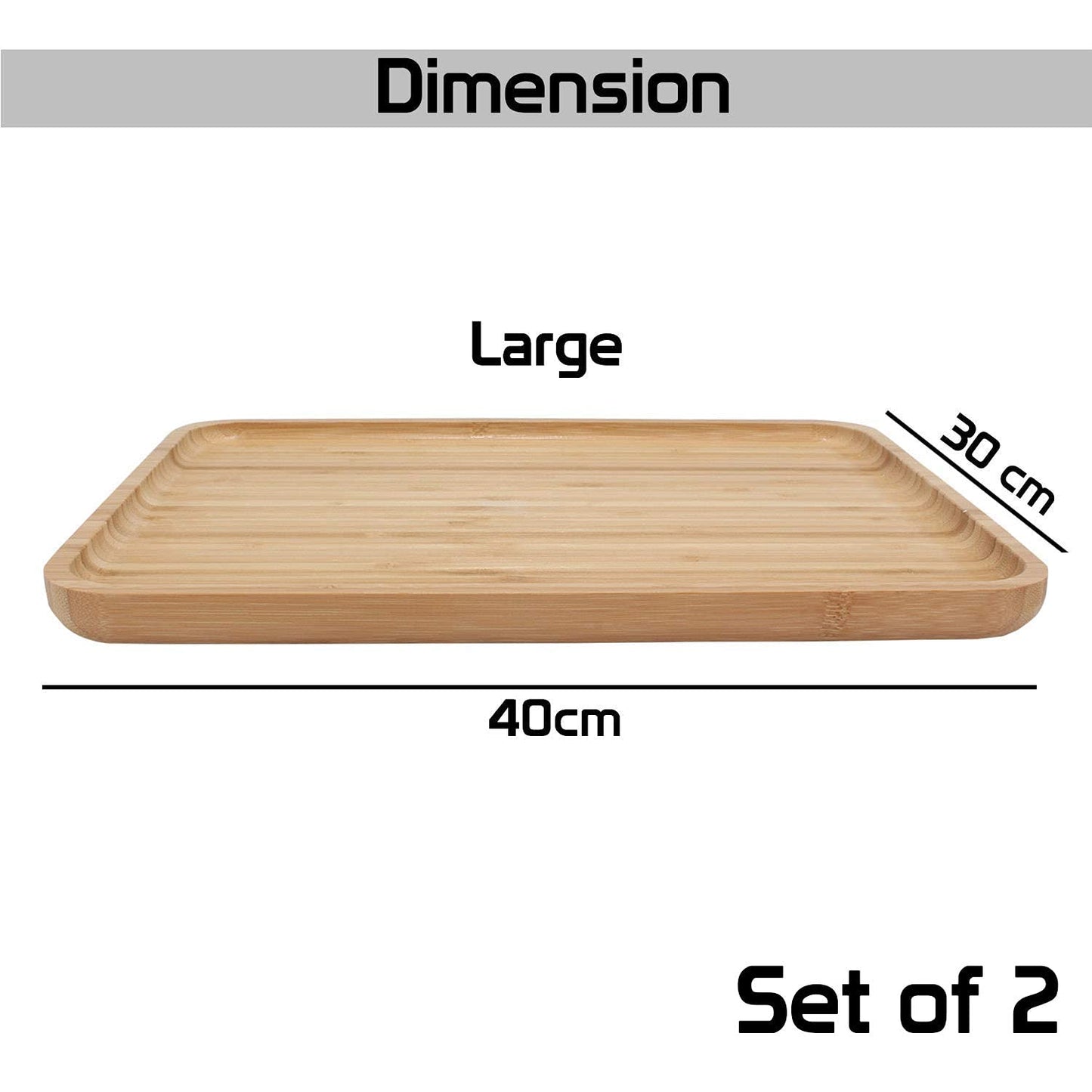 Wooden Bamboo Serving Tray, Beige, Large - Set of 2