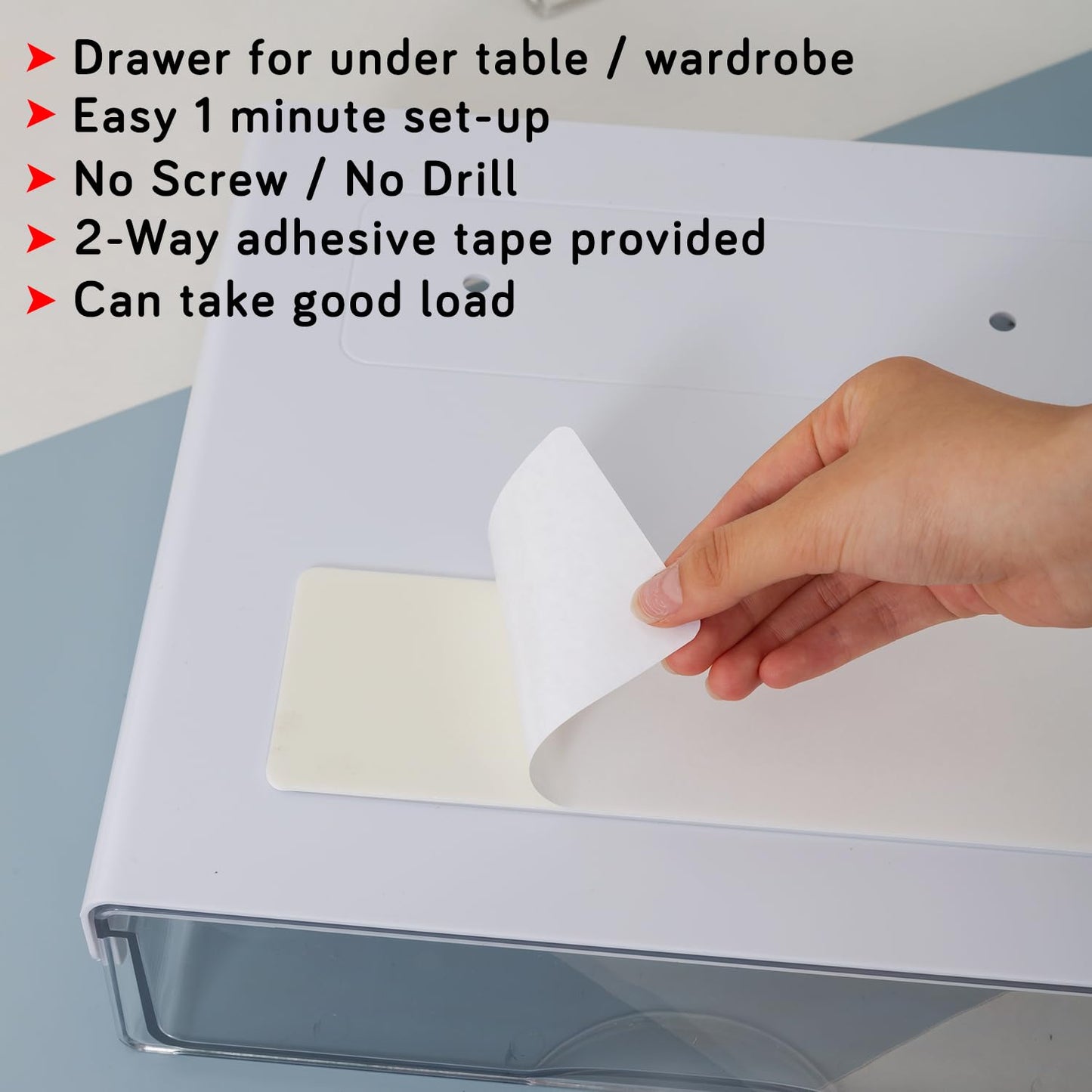 Drawers for Under Table/Wardrobe. Self Adhesive, Easy Installation. Innovative Desk Organizer
