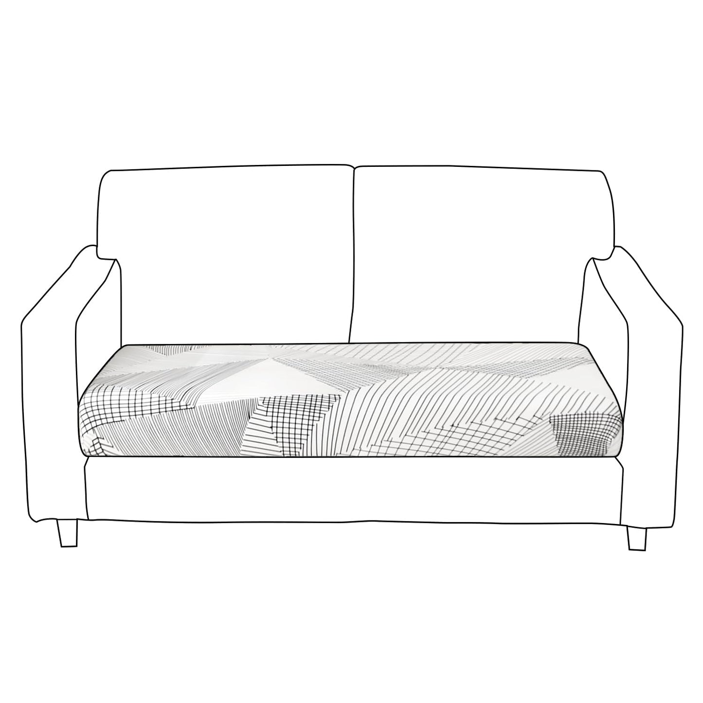 140 GSM Stretchable Printed Elastic Sofa Cushion Seat Cover for 1 /2 /3 Seaters / Pieces for Sofa, Snow White Black Geometry