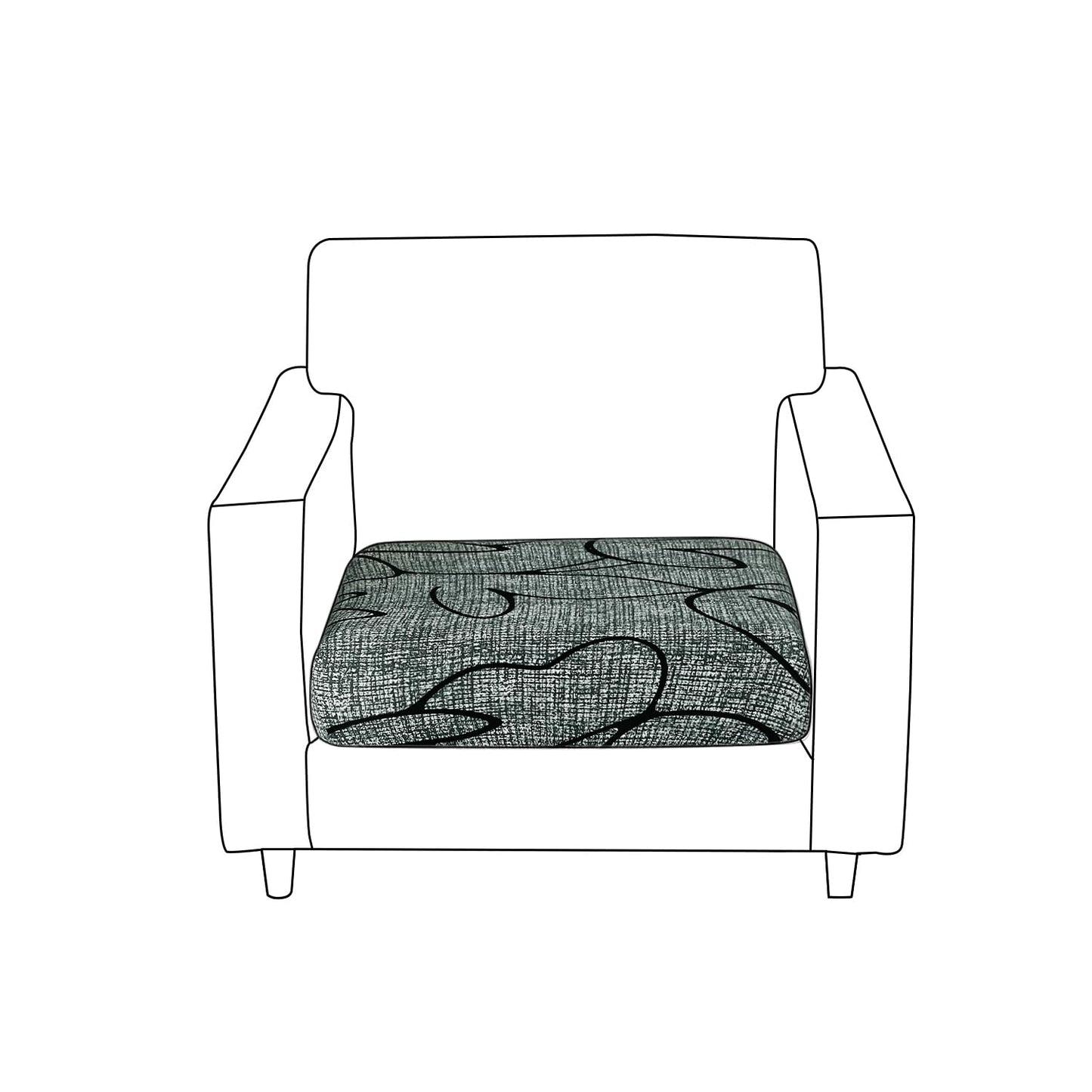 140 GSM Stretchable Printed Elastic Sofa Cushion Seat Cover for 1 /2 /3 Seaters / Pieces for Sofa, Intense Grey Abstract Floral