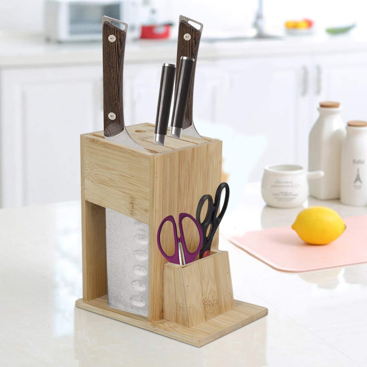 Wooden Knife Holder for Kitchen, Universal Knives Holder Stand with 5 Slots.