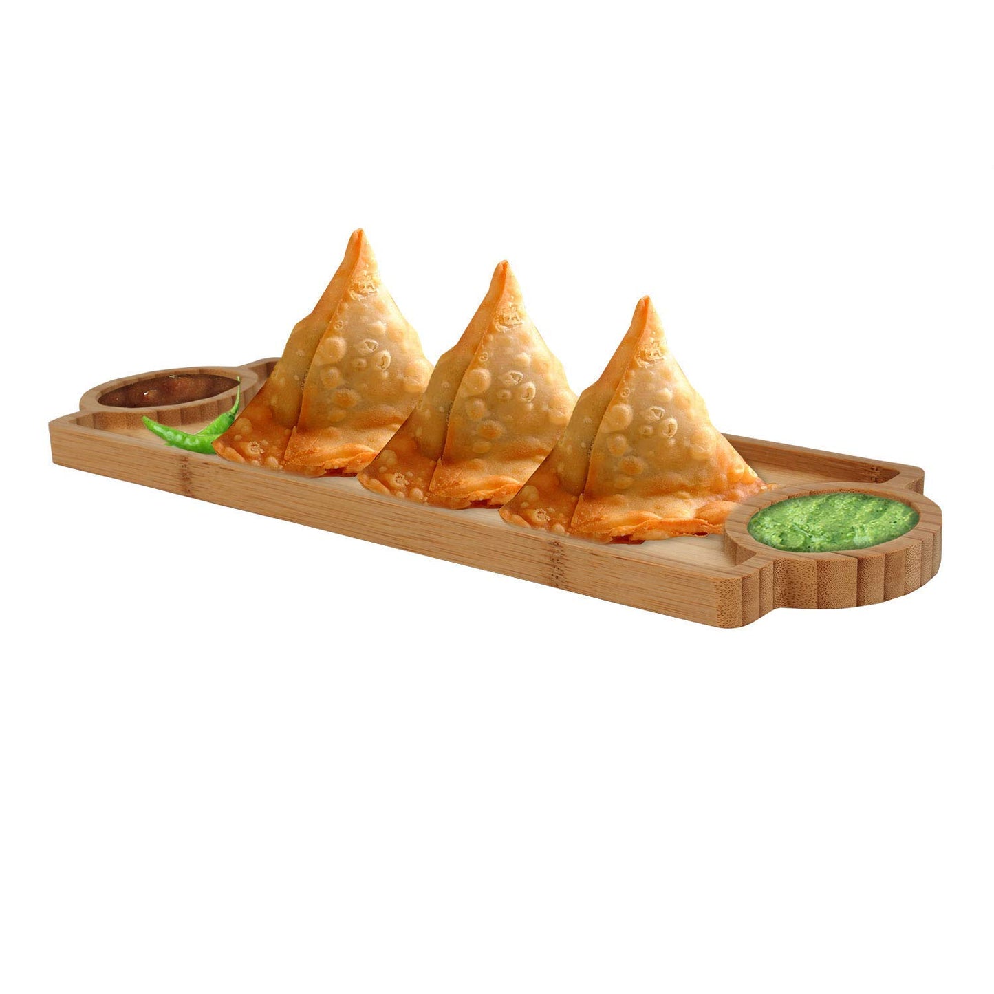 Wooden Bamboo Starter Serving Tray / Dip and Chips Platter - Pack of 2