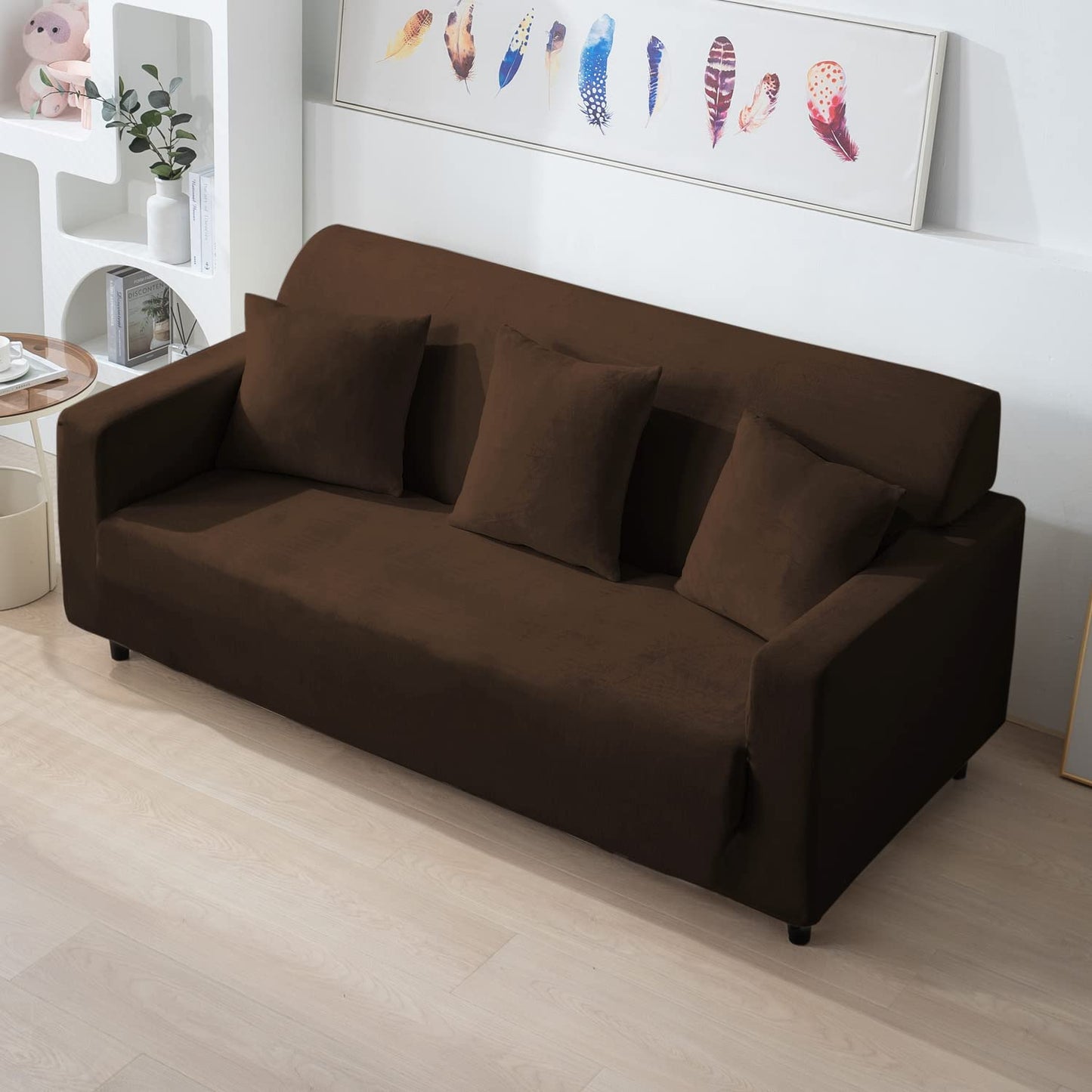 Elastic Stretchable Premium Velvet Sofa Cover, Brown