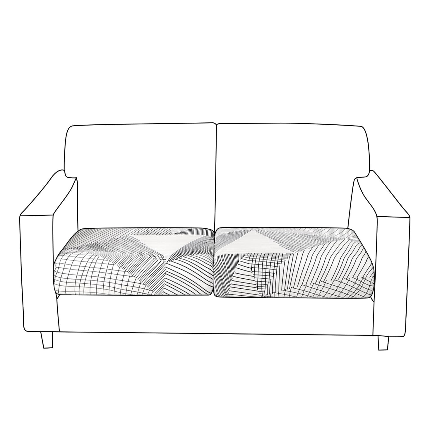 140 GSM Stretchable Printed Elastic Sofa Cushion Seat Cover for 1 /2 /3 Seaters / Pieces for Sofa, Snow White Black Geometry