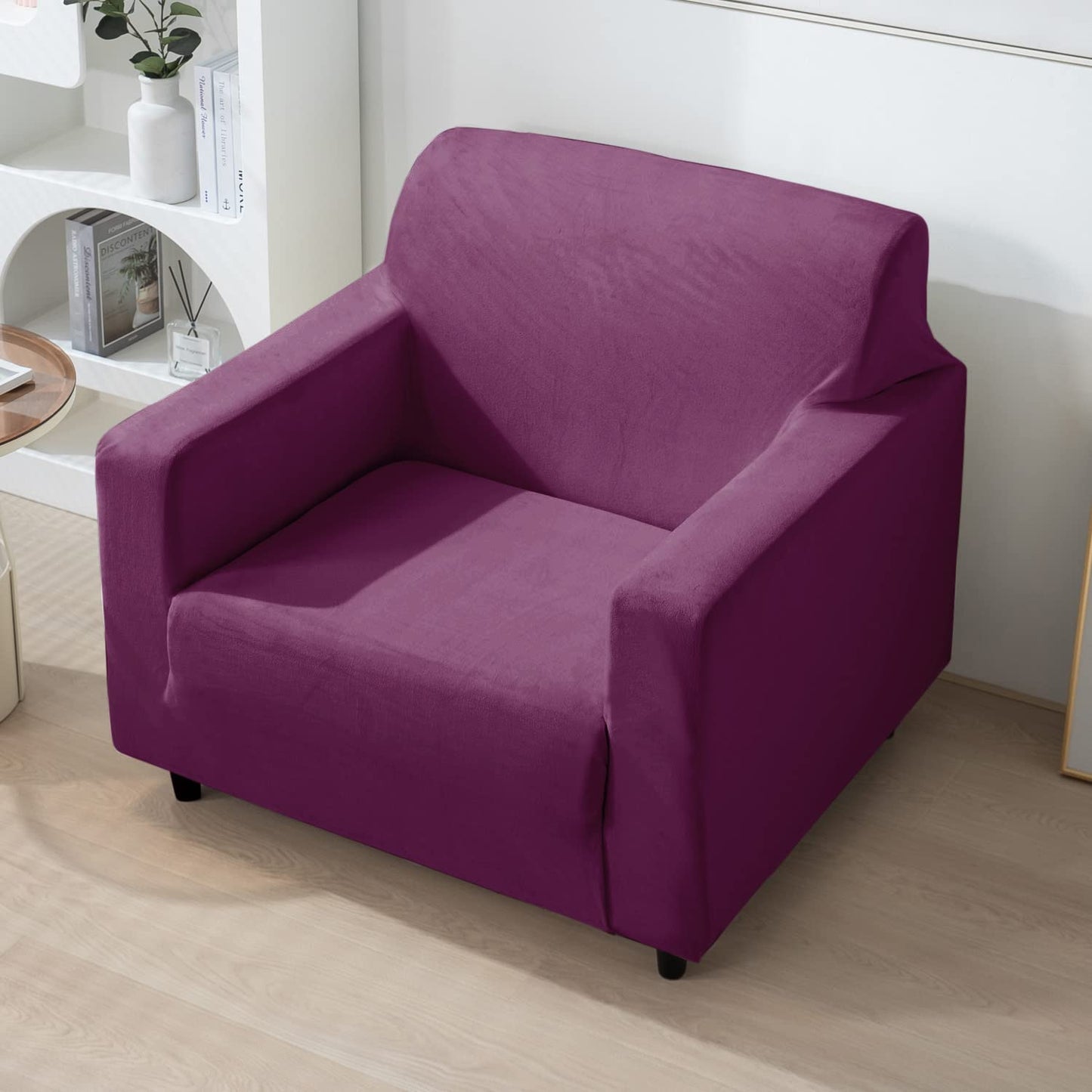 single seater Purple elastic stretchable velvet sofa cover