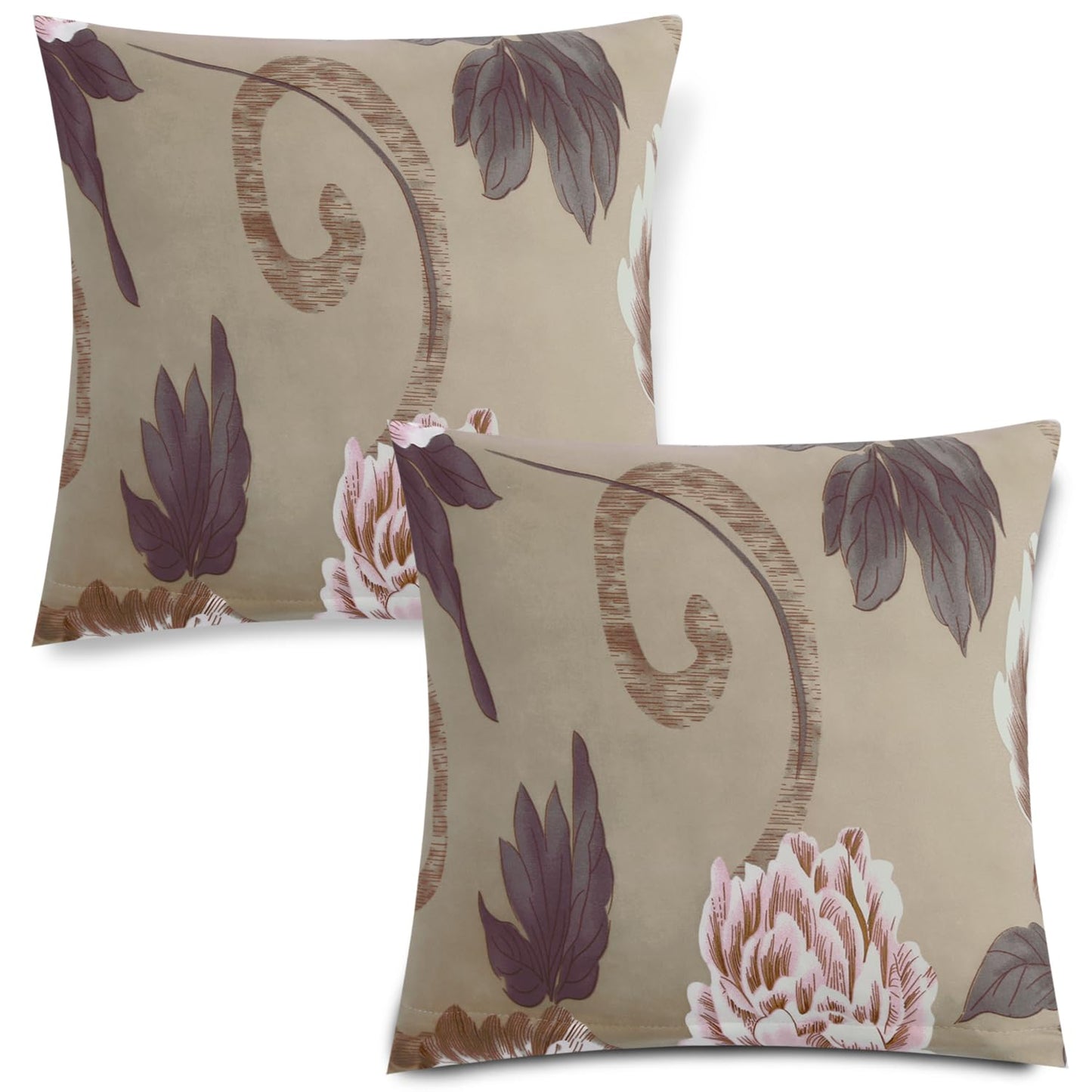 HOKIPO Stretchable Pack of 2 Cushion Cover 16x16, Buff Brown Geum