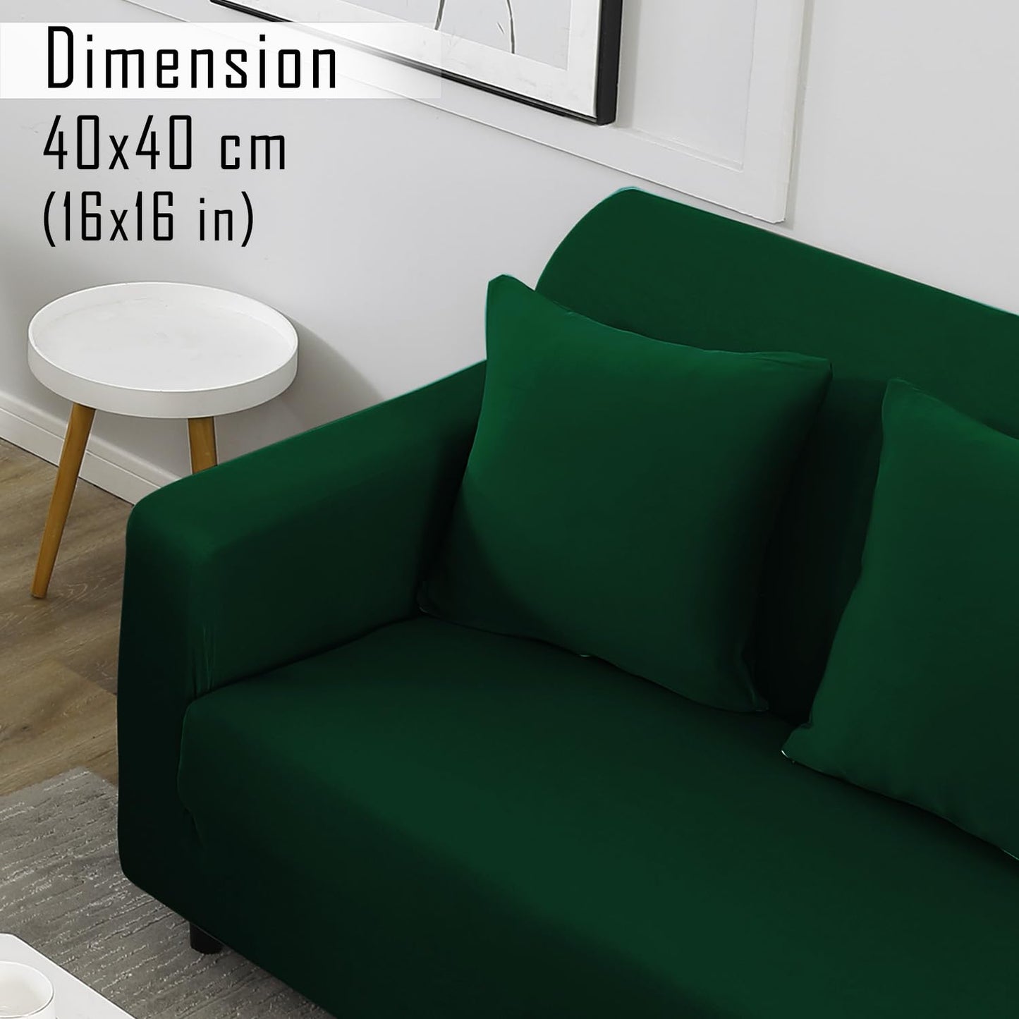 HOKIPO Stretchable Pack of 2 Plain Cushion Cover 16x16 inch, Bottle Green