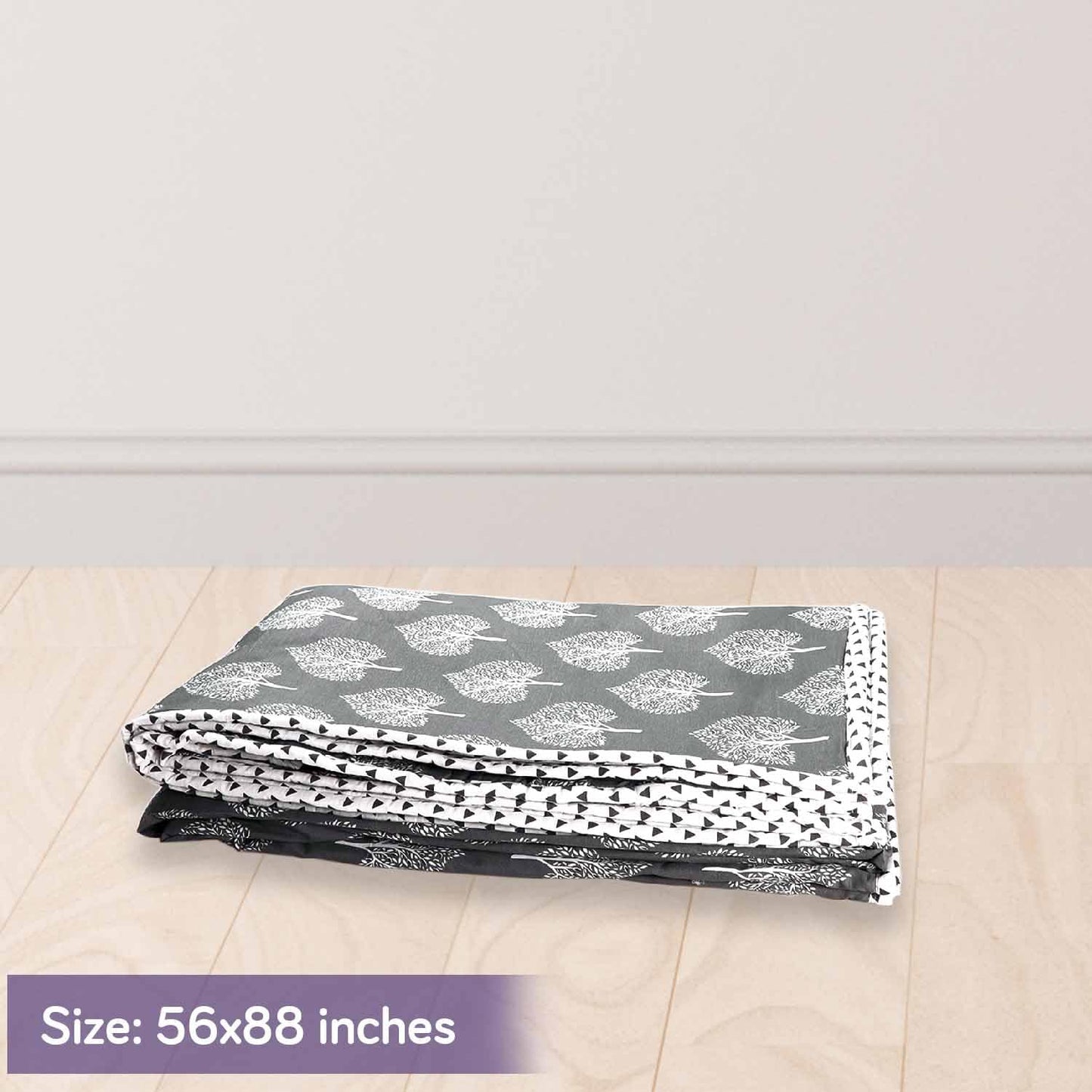 Reversible Cotton Dohar AC Blanket, Leaf Damask White