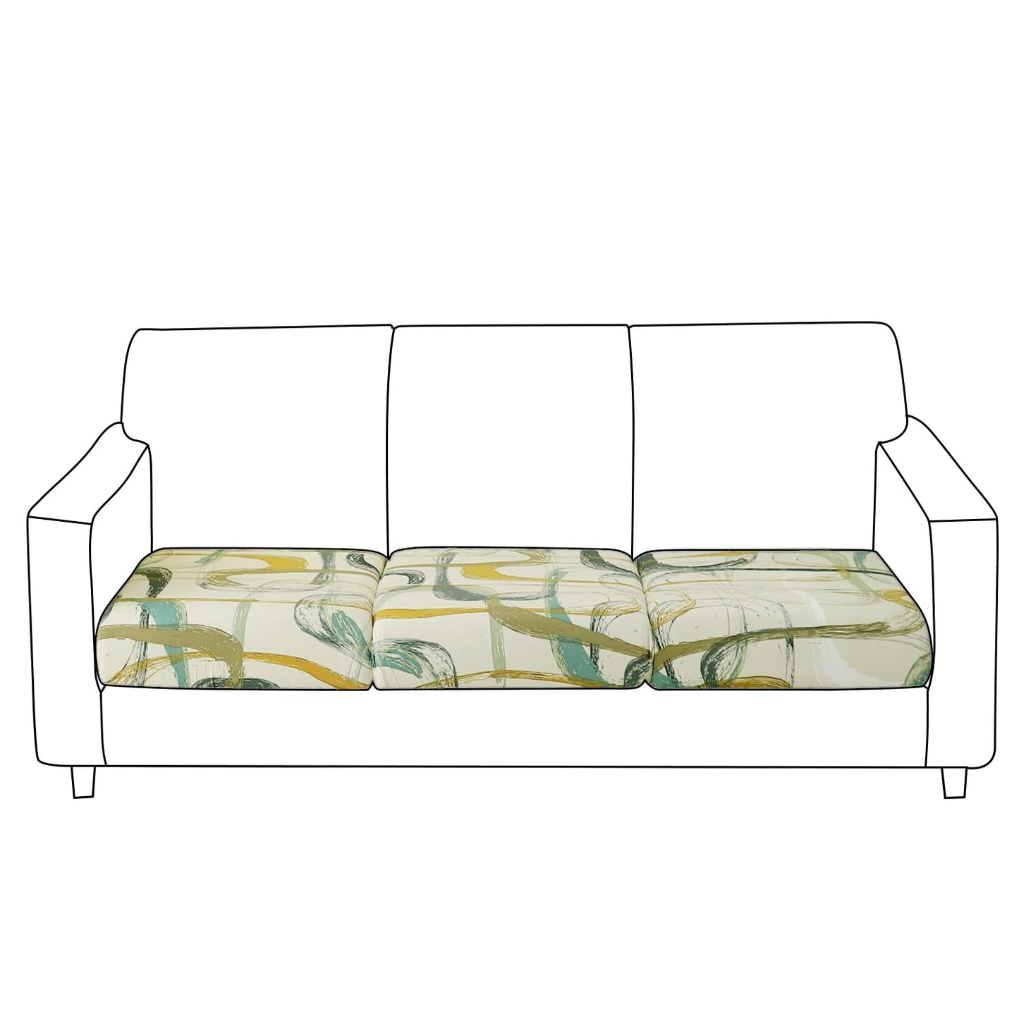 140 GSM Stretchable Printed Elastic Sofa Cushion Seat Cover for 1 /2 /3 Seaters / Pieces for Sofa, Parchement Beige Abstract Art