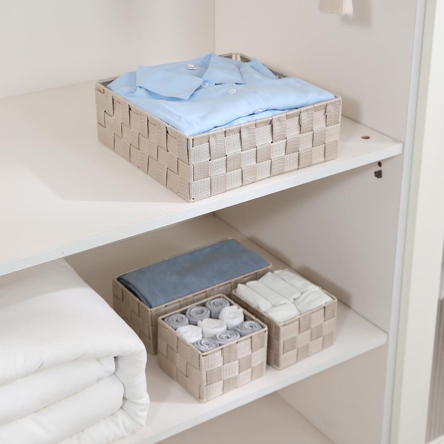 Nylon Storage Basket Desk Organizer, Beige