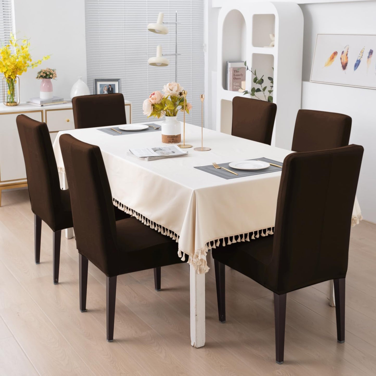 Elastic Stretchable Premium Velvet Dining Chair Cover, Brown
