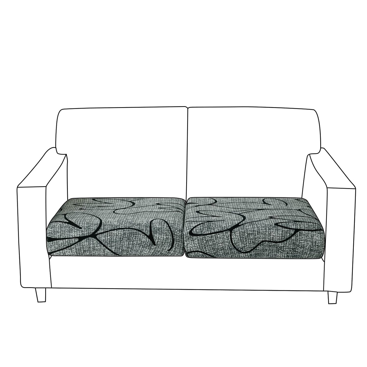 140 GSM Stretchable Printed Elastic Sofa Cushion Seat Cover for 1 /2 /3 Seaters / Pieces for Sofa, Intense Grey Abstract Floral