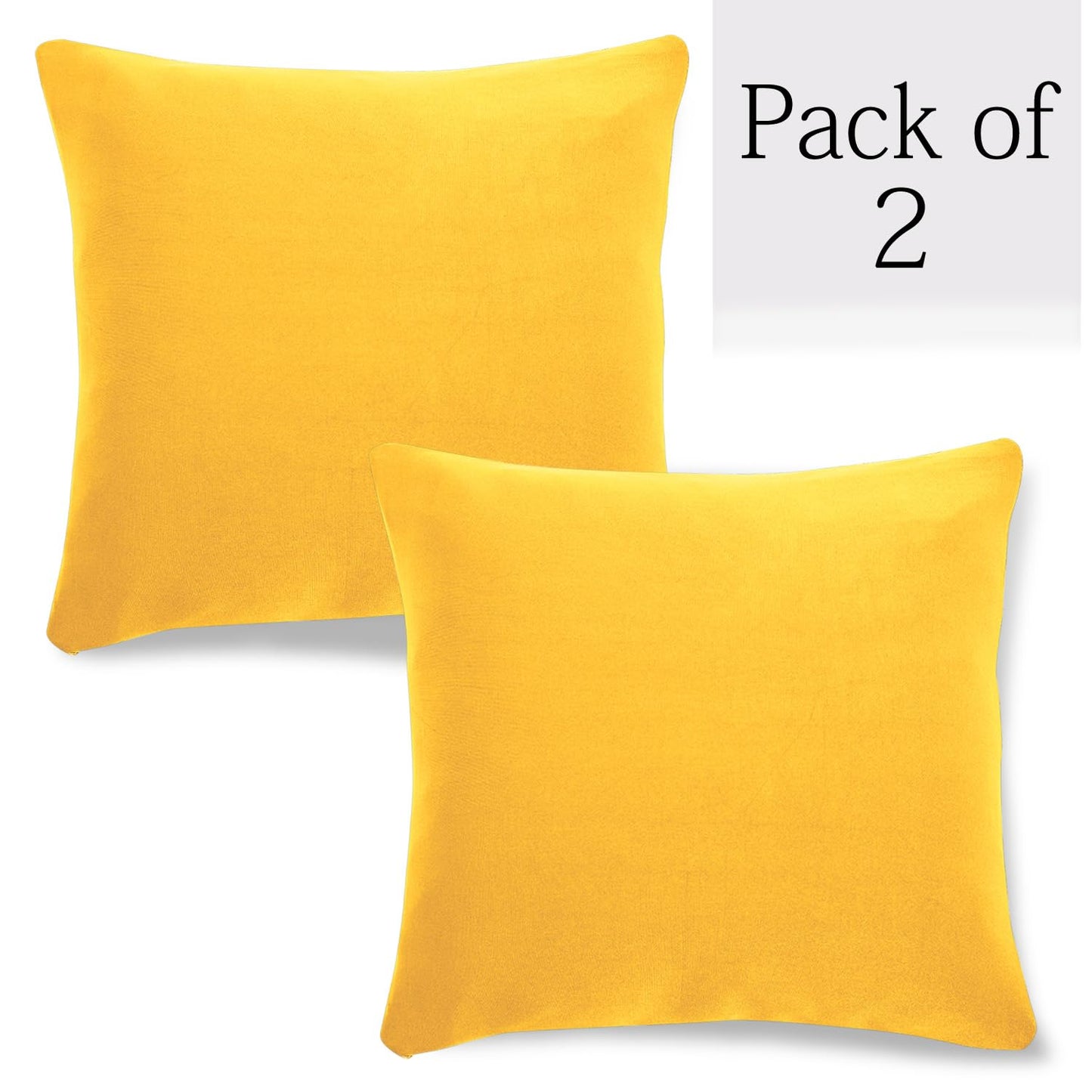 HOKIPO Stretchable Pack of 2 Plain Cushion Cover 16x16 inc,Yellow