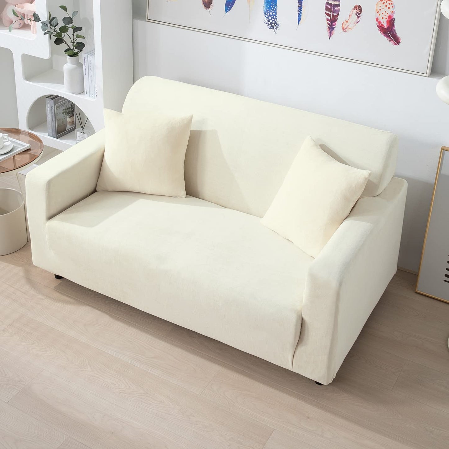 Elastic Stretchable Premium Velvet Sofa Cover, Beige