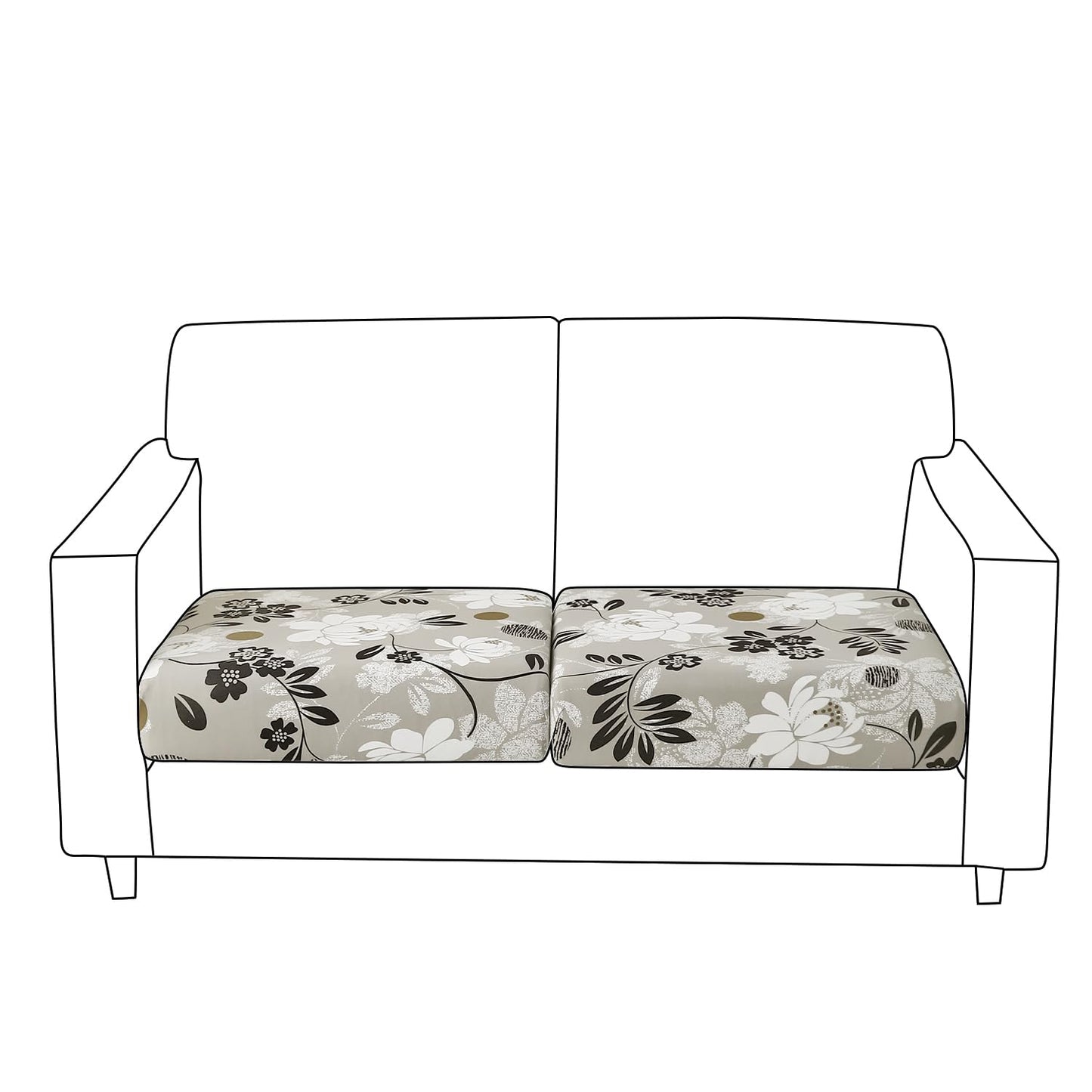 140 GSM Stretchable Printed Elastic Sofa Cushion Seat Cover for 1 /2 /3 Seaters / Pieces for Sofa, Feather Brown Floral