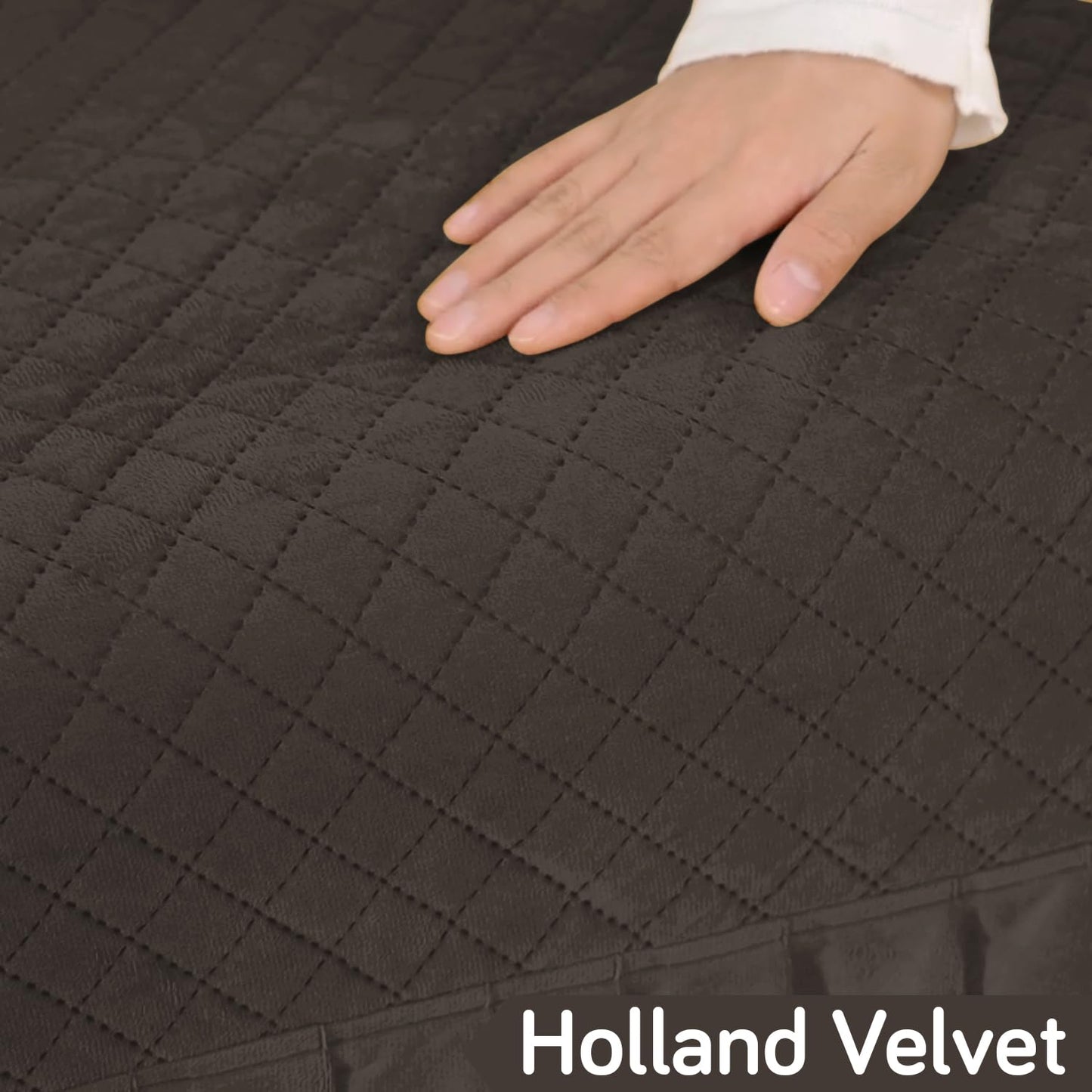 Holland Velvet Sofa Cover Seat Mat with Frill for 1/2/3 - Seater, Dark Grey