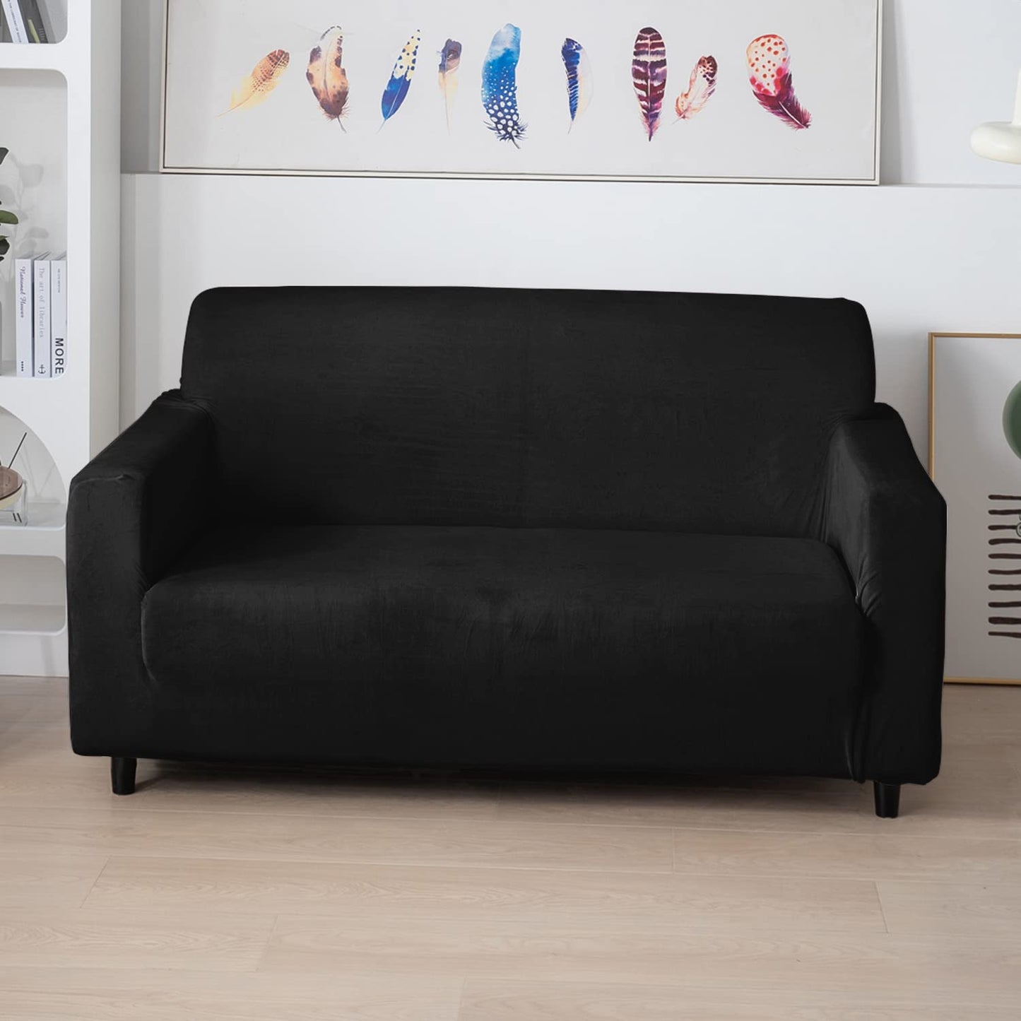 Luxury two seater Black elastic velvet sofa covers