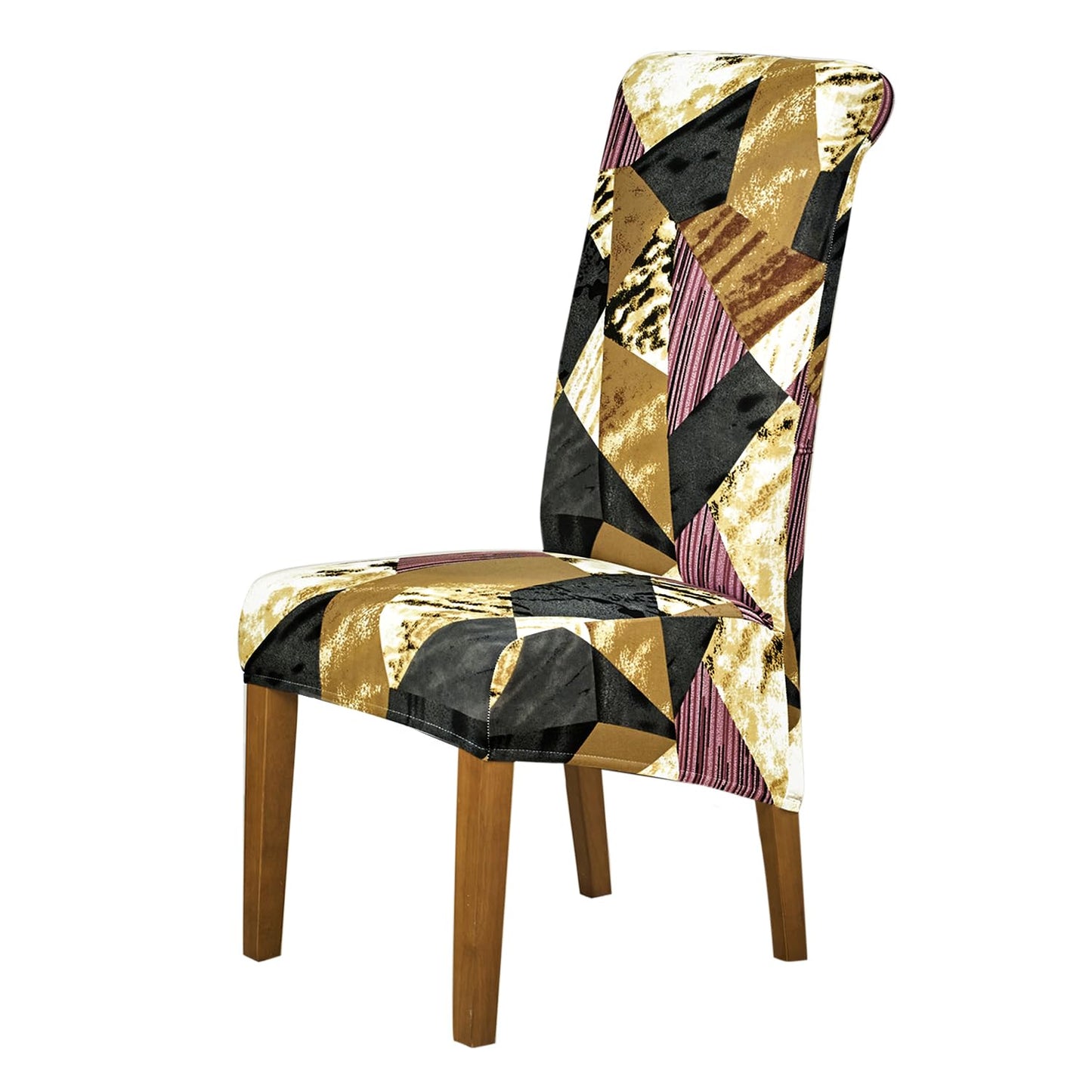 PolySpandex 140gsm High Back Dining Chair Cover Set of 1/2/4/6, Wine Abstract Geometry