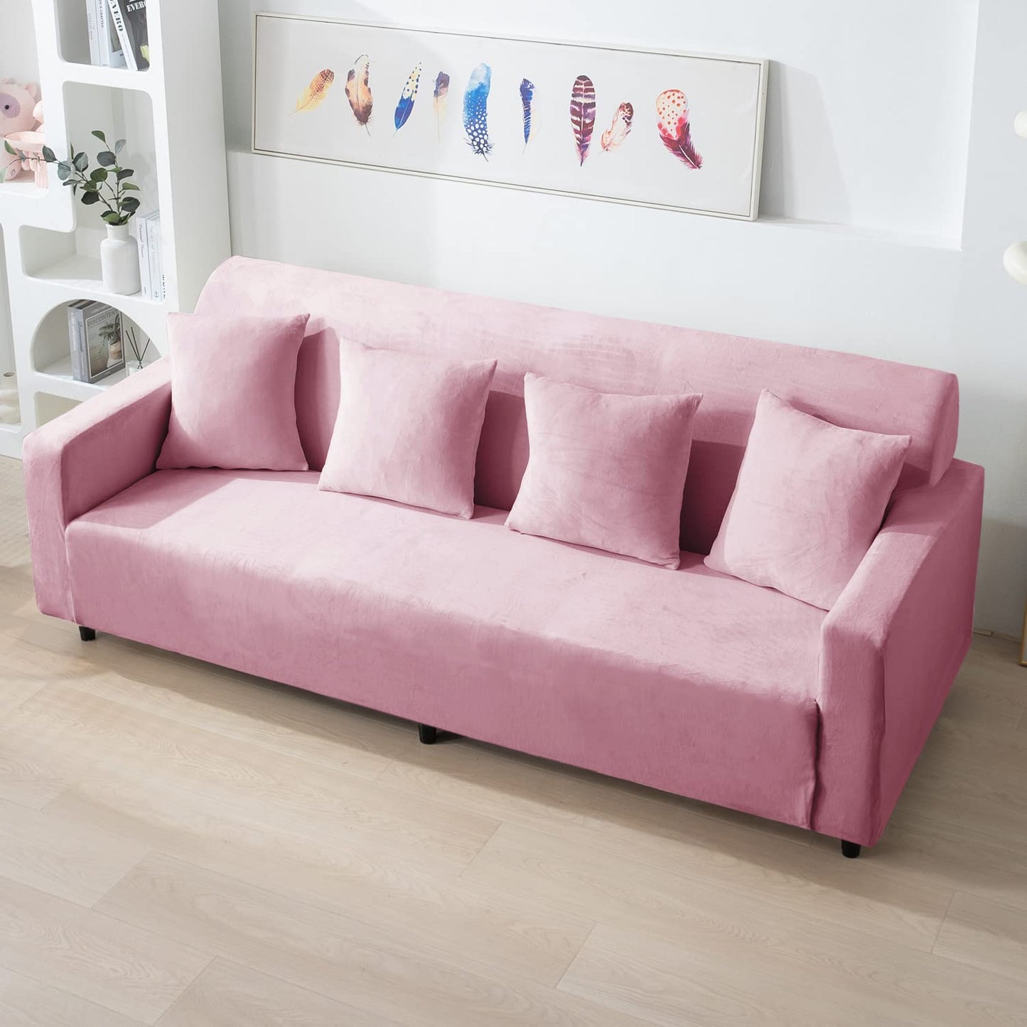 Elastic Stretchable Premium Velvet Sofa Cover, Pink