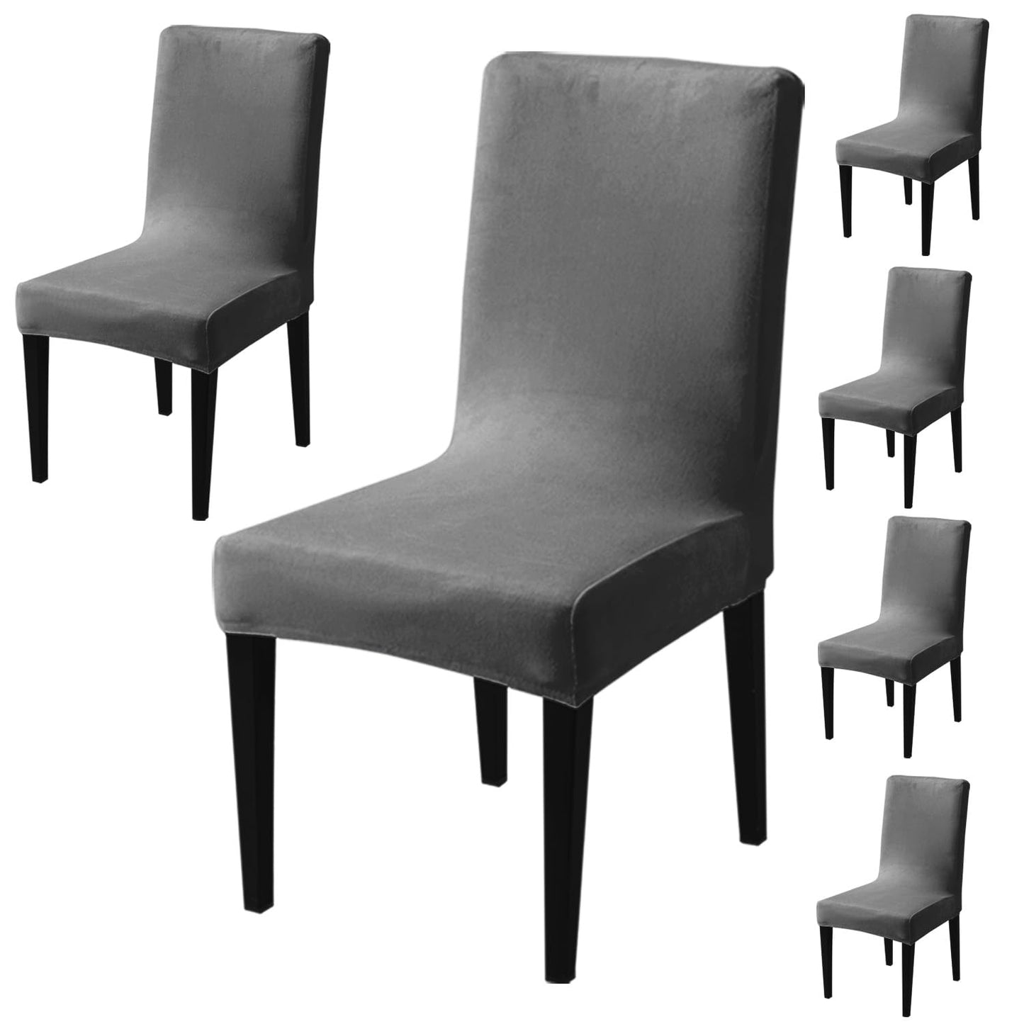 Elastic Stretchable Premium Velvet Dining Chair Cover, Dark Grey