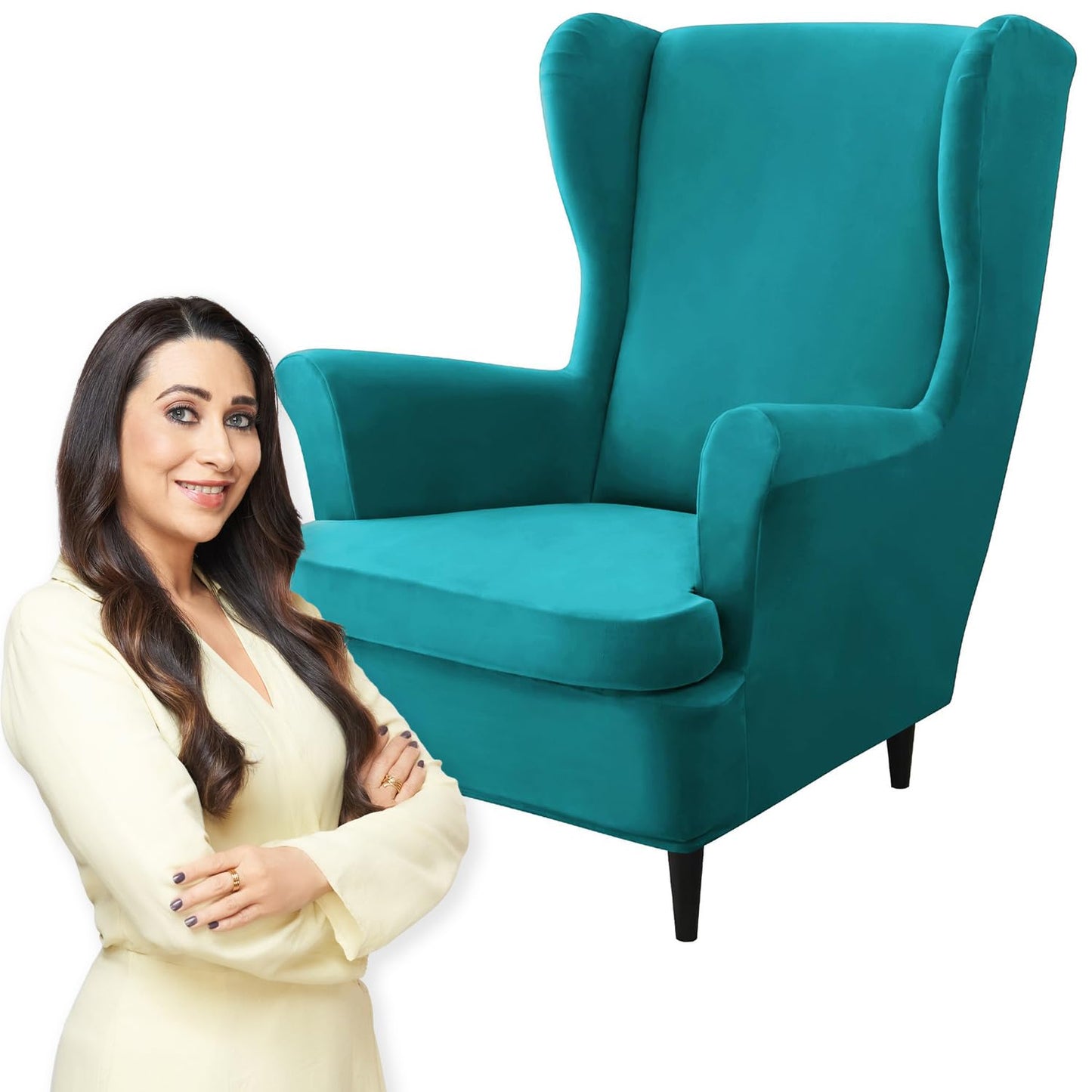 Turquoise Stretchable and Elastic Premium Velvet Chair Covers for Wingback Chairs