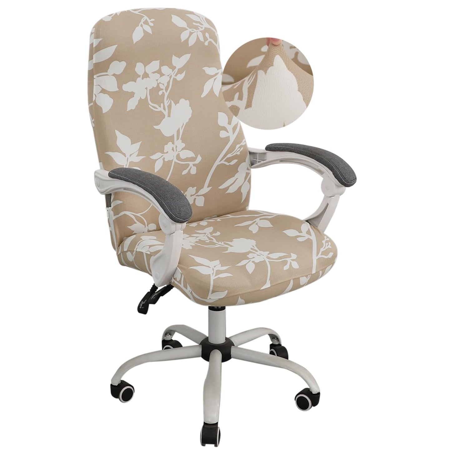 HOKIPO 140gsm Stretchable Office Chair Cover, Buff Brown Sillehoute Floral - Medium / Large
