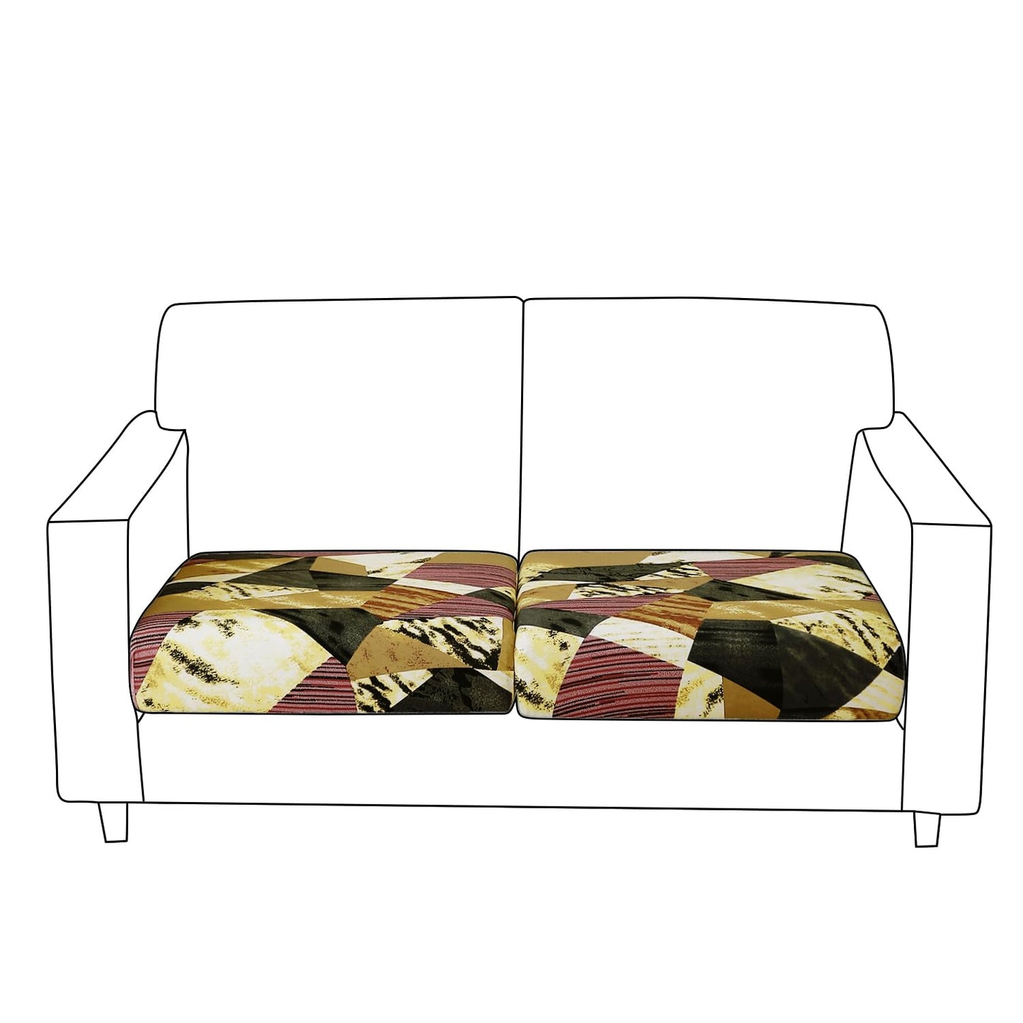 140 GSM Stretchable Printed Elastic Sofa Cushion Seat Cover for 1 /2 /3 Seaters / Pieces for Sofa, Wine Abstract Geometry