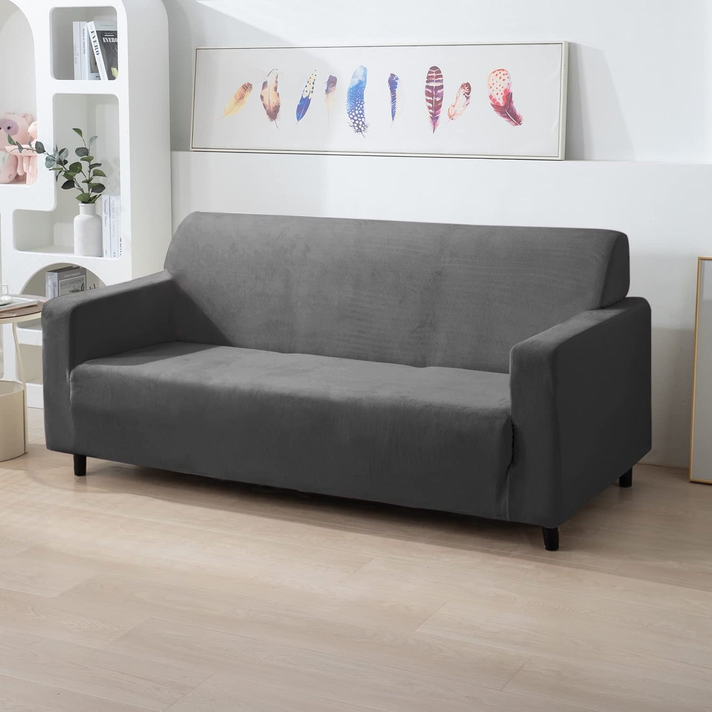 Dark Grey 4 seater elastic velvet sofa cover