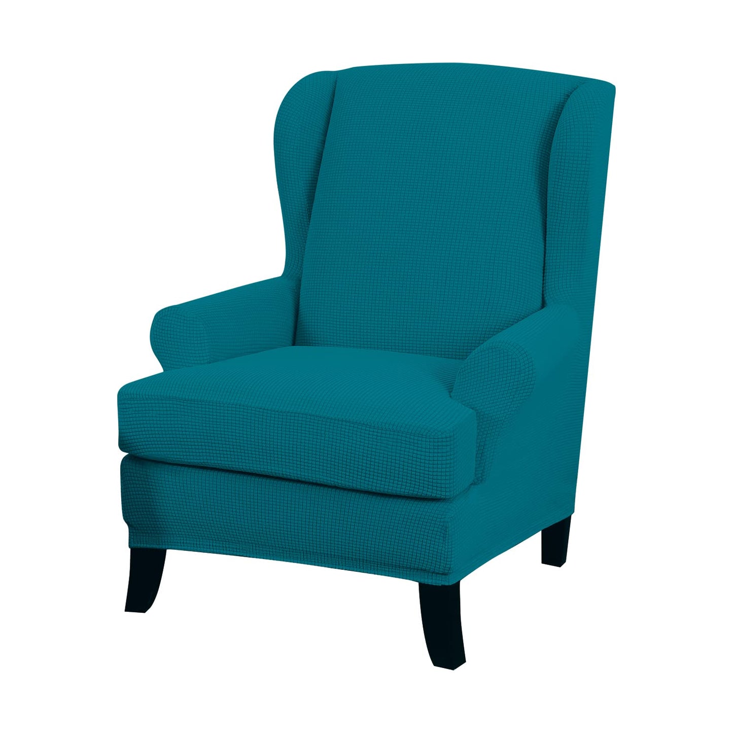 Teal Stretchable Jacquard Wing Chair Cover