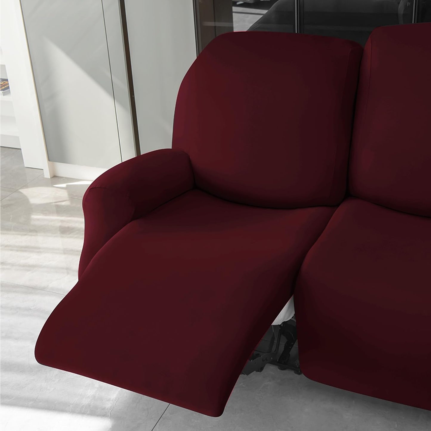 Elastic Stretchable Premium Velvet Recliner Cover, Burgundy
