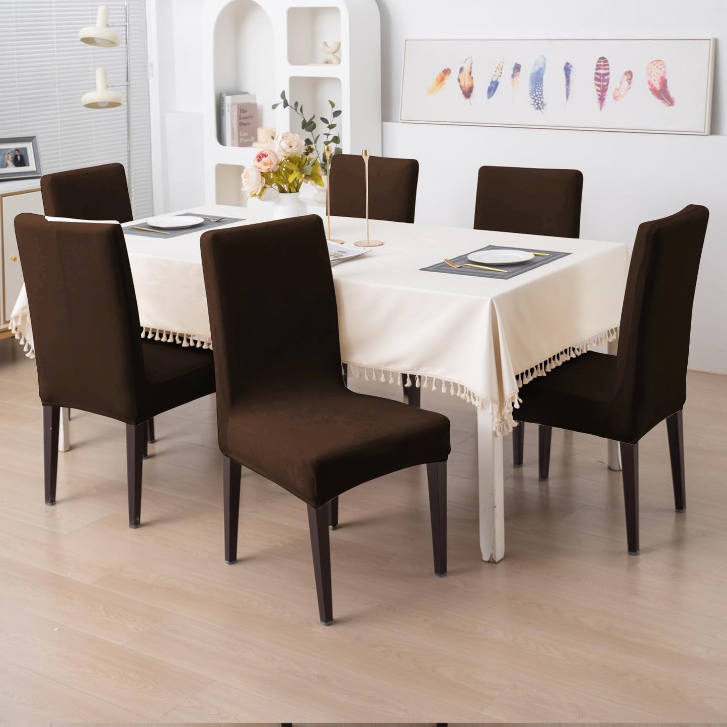 Elastic Stretchable Premium Velvet Dining Chair Cover, Brown