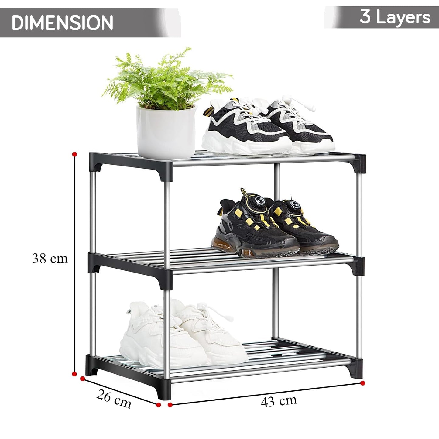 3/5 Layer Metal Shoe Rack for Home Outdoor Shoe Stand Organiser, Black