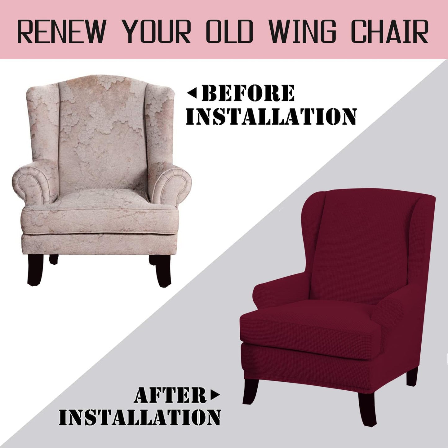 Wine Stretchable Jacquard Wing Chair Covers