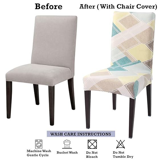 Dining chair before and after using Hokipo stretchable chair cover