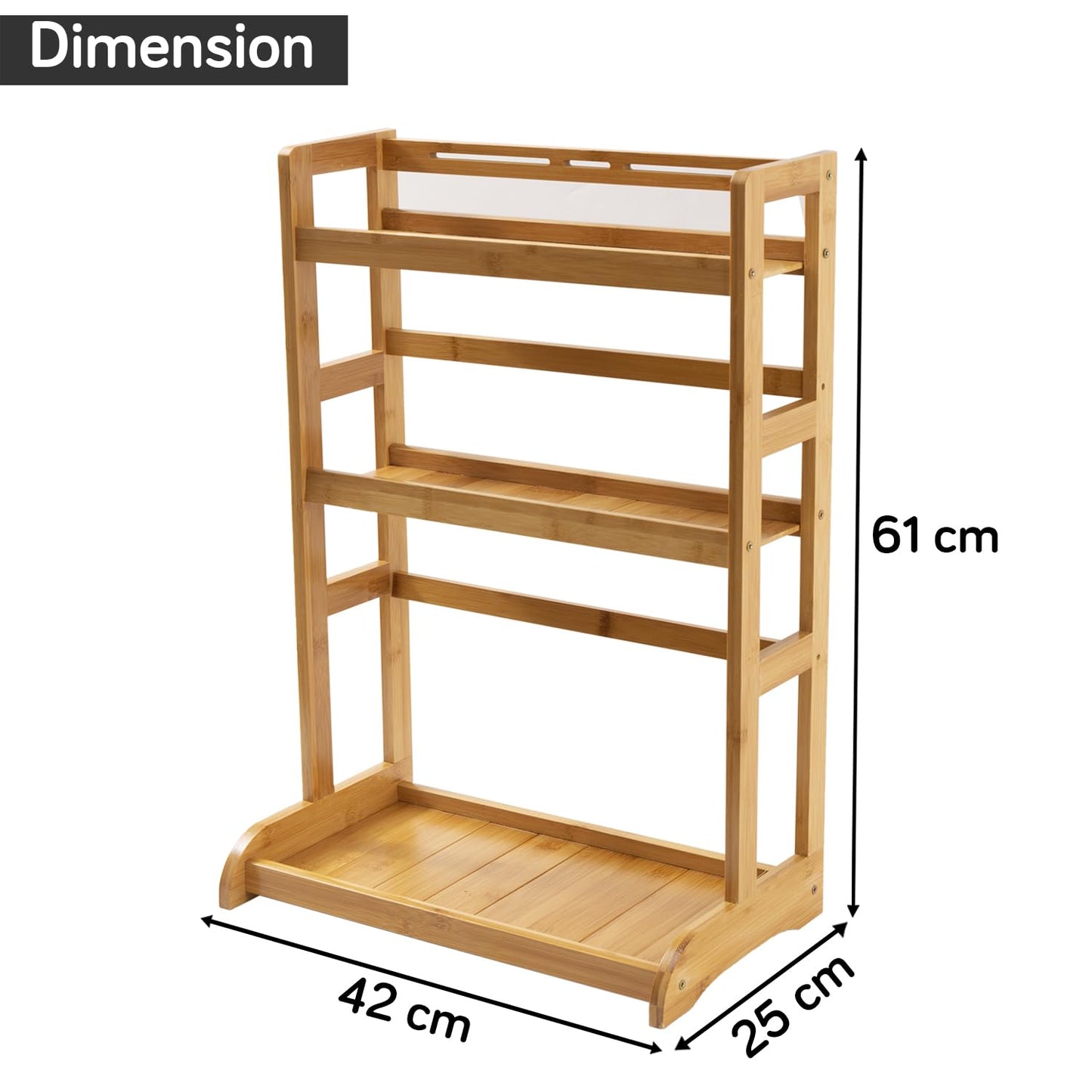 3 Tier Bamboo Spice Rack Organizer for Kitchen Platform Counter Top Rack Storage Shelf Stand, 25D x 42W x 61H cm
