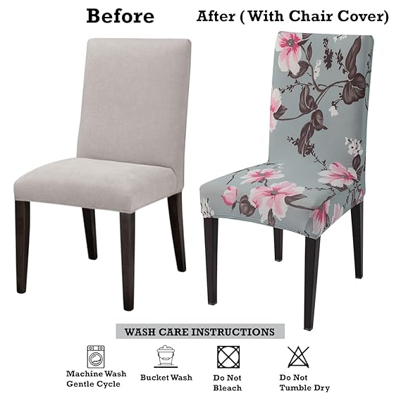 Dining chair before and after using Hokipo stretchable chair cover