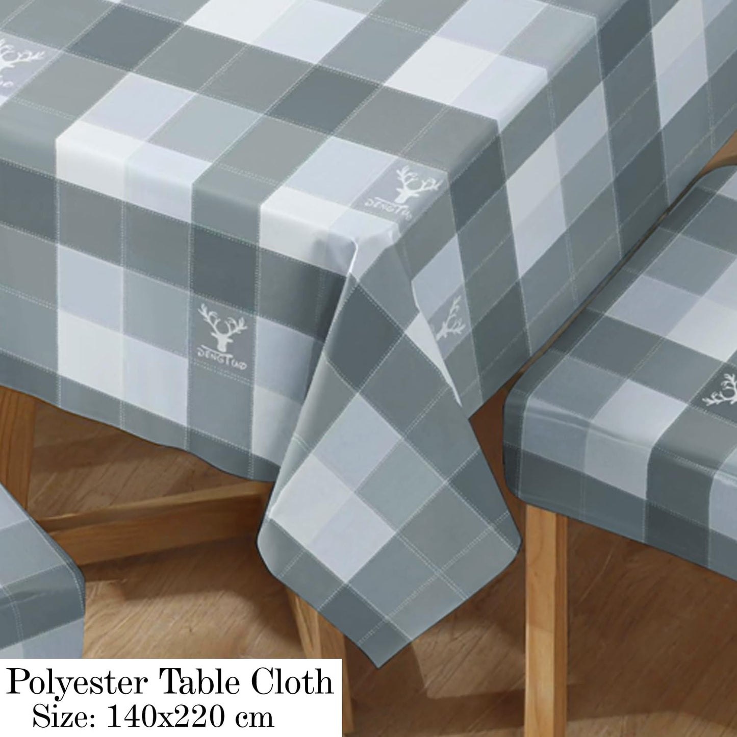 Polyester Dining Chair Covers Set of 4/6 with Matching Tablecloth, Checks Grey
