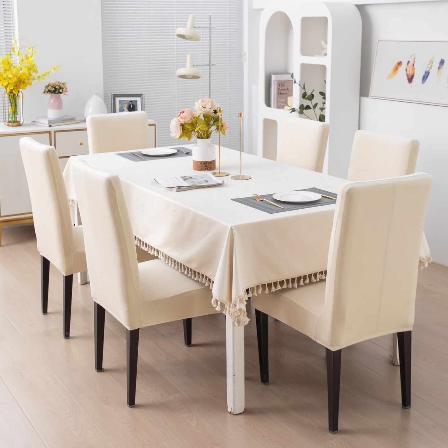 Elastic Stretchable Premium Velvet Dining Chair Cover, Beige