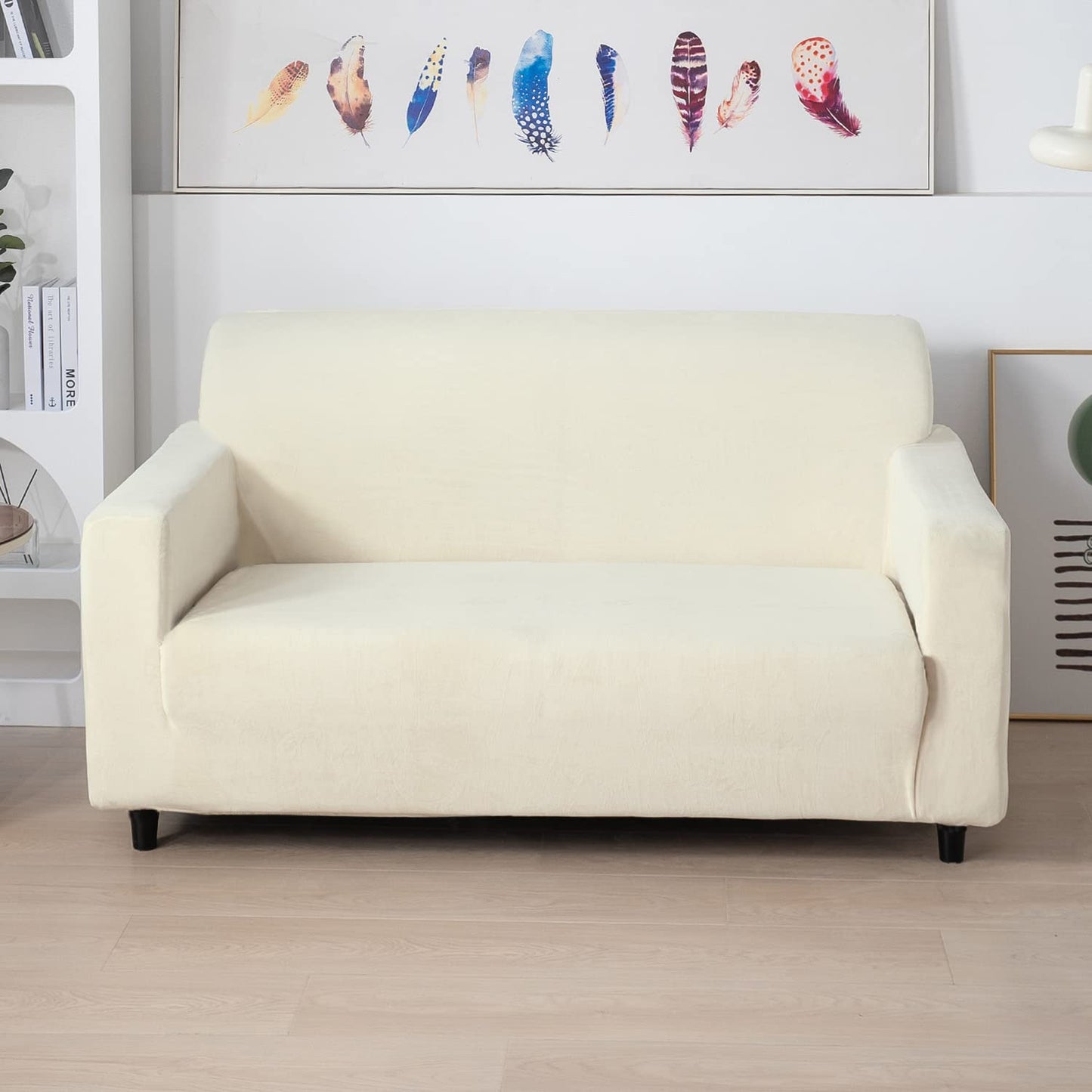 Luxury two seater Beige elastic velvet sofa covers