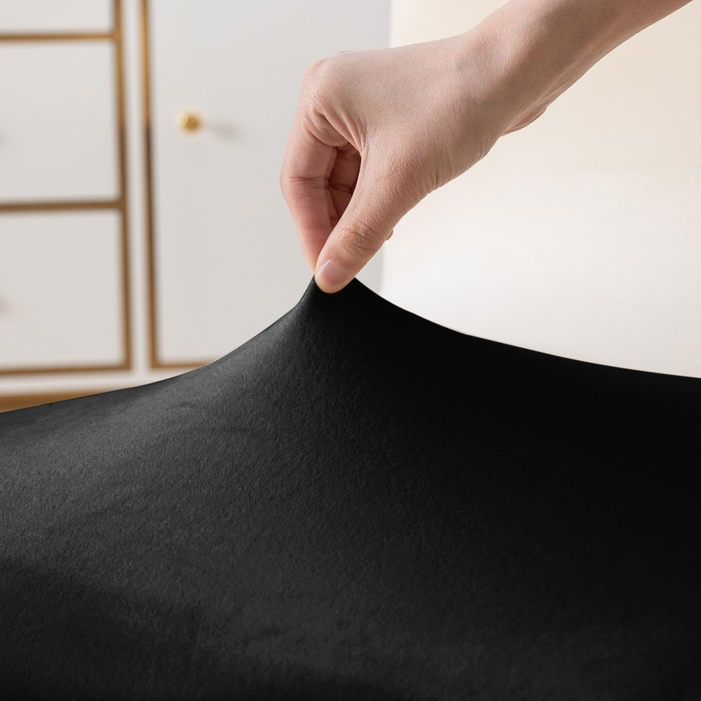 Elastic Stretchable Premium Velvet Dining Chair Cover, Black