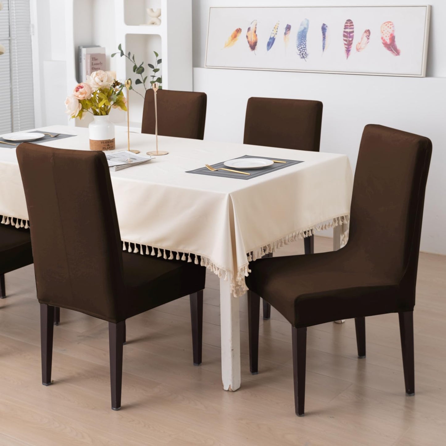 Elastic Stretchable Premium Velvet Dining Chair Cover, Brown