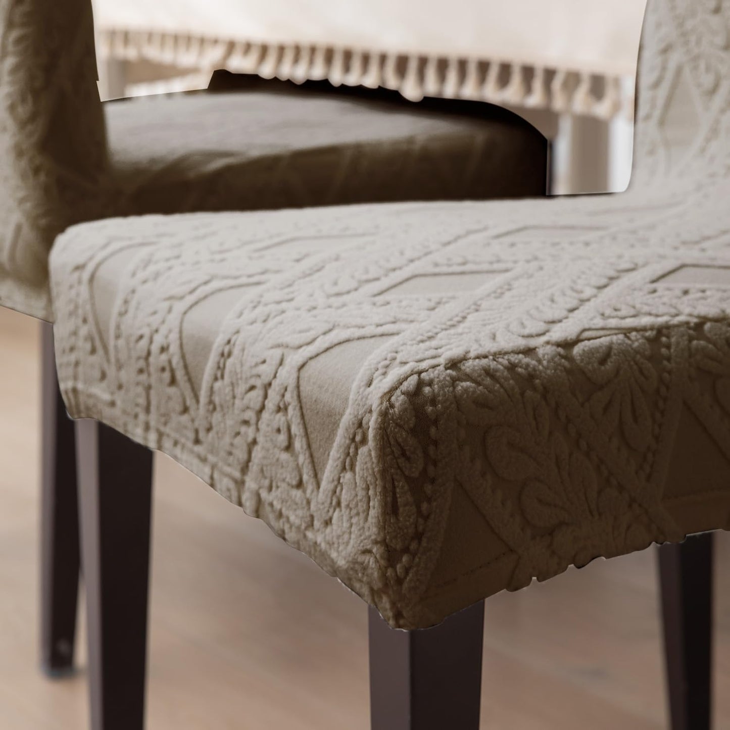 Chair Cover Set of 1/2/4/6, 190 GSM Jacquard, Buff Brown