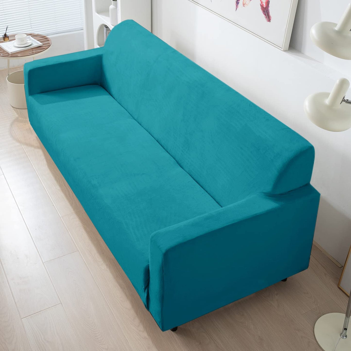 Turquoise 4 seater elastic velvet sofa cover