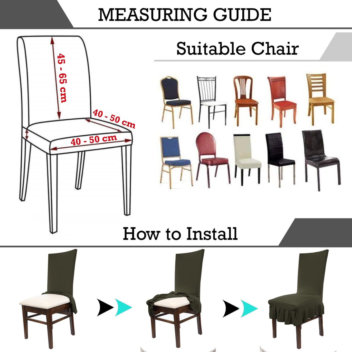 Elastic Stretchable Dining Chair Cover with Frill, Bluish Grey