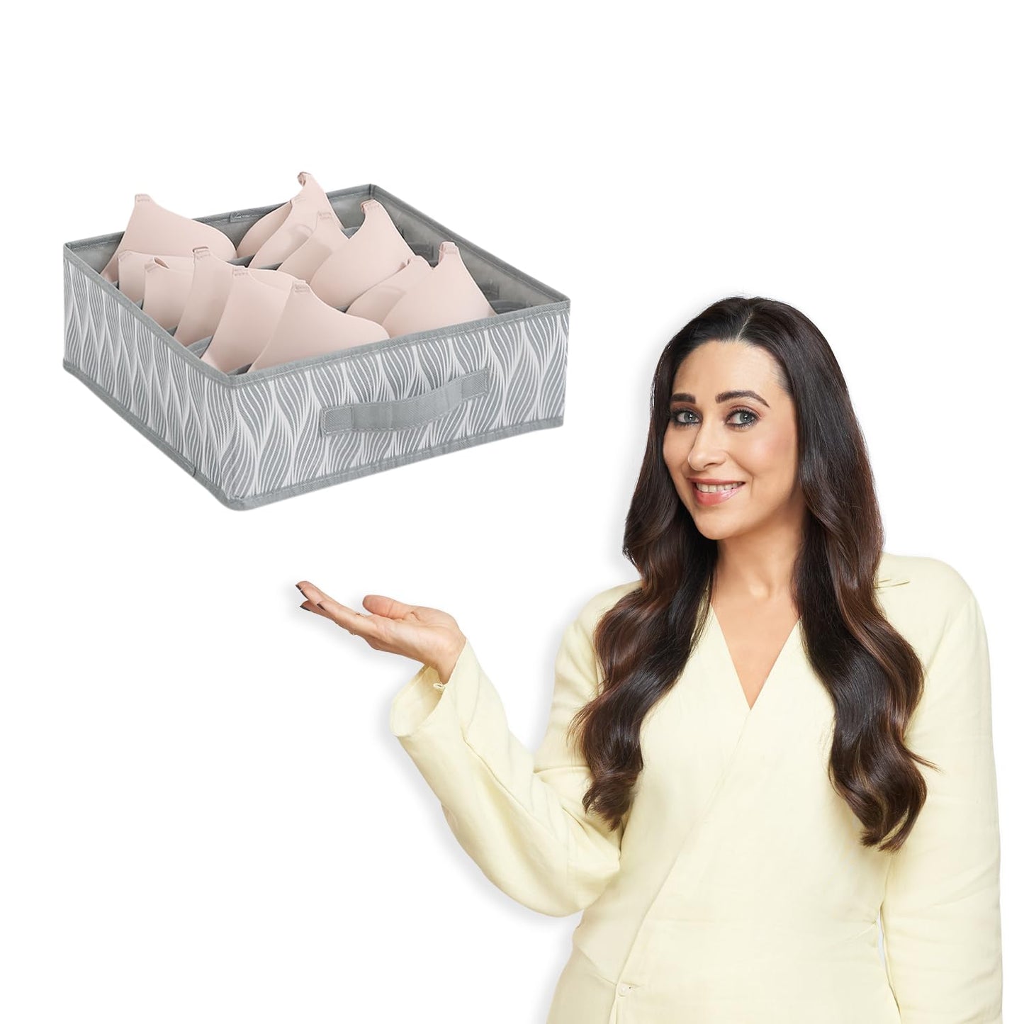 Lingerie Organizer for Women – Bra Organizer for Wardrobe & Drawers | Foldable Innerwear Organiser for Bras, Camisoles | Non-Woven Fabric, Grey leaves